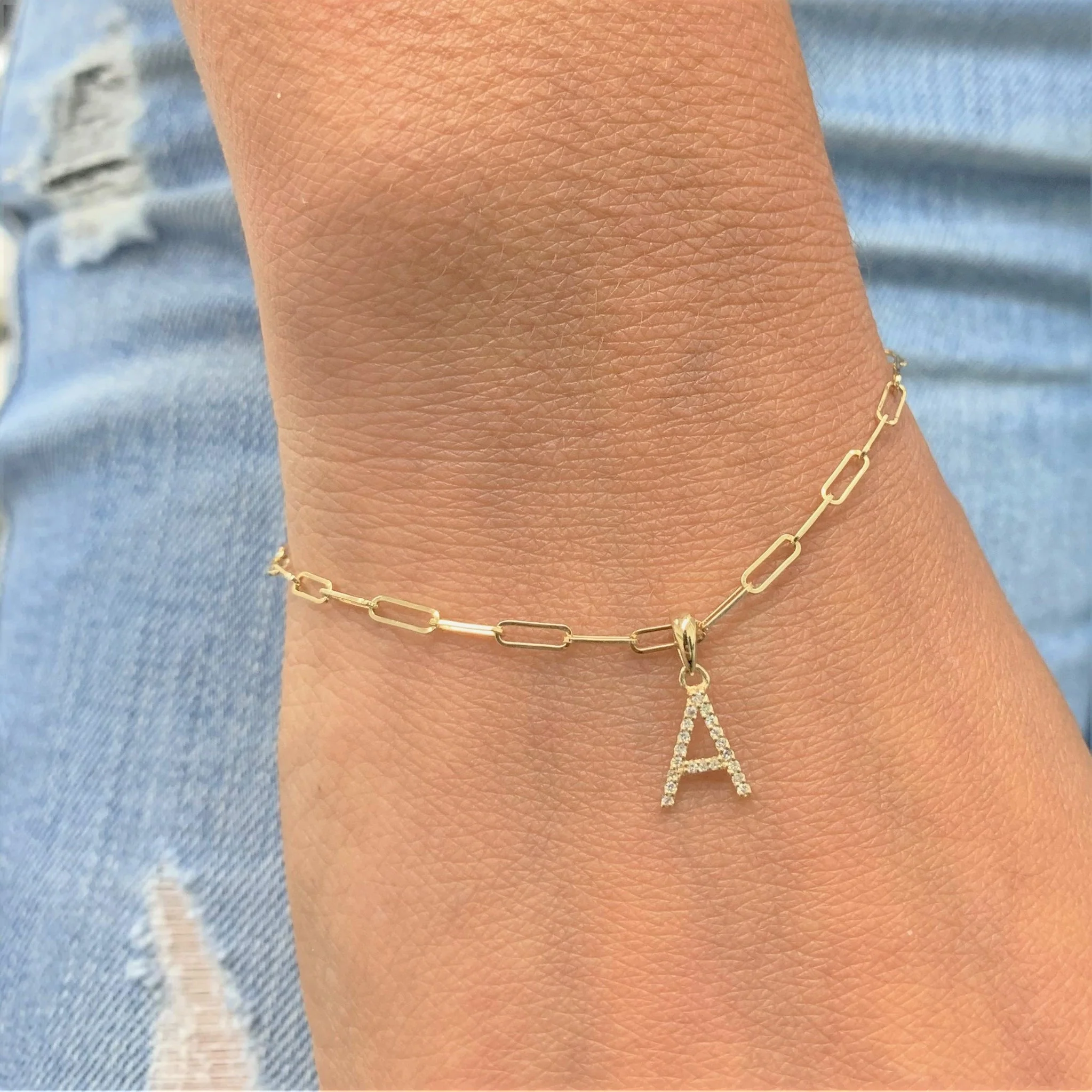 14k Gold & Diamond Initial P Link Bracelet - Image 2