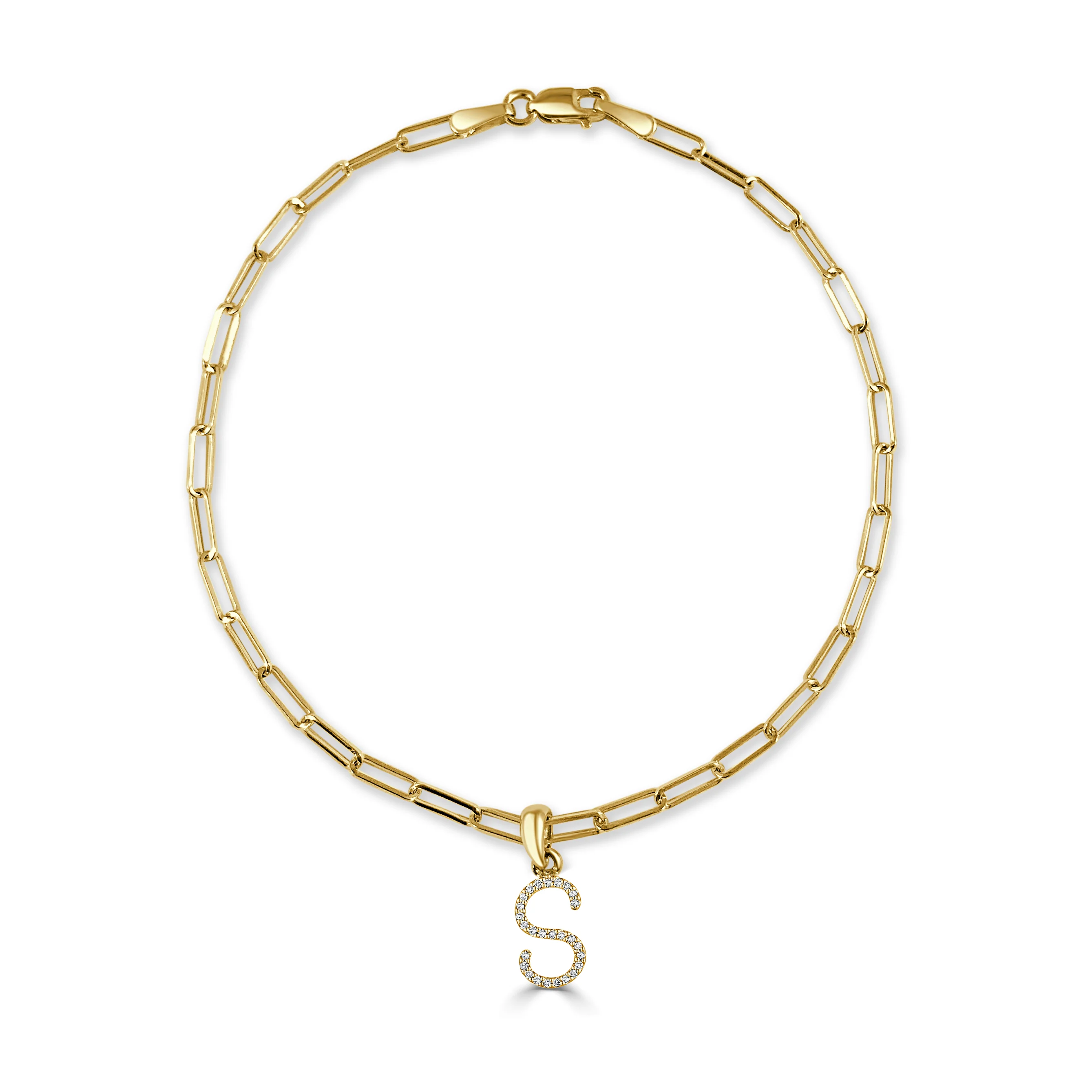 14k Gold & Diamond Initial S Link Bracelet