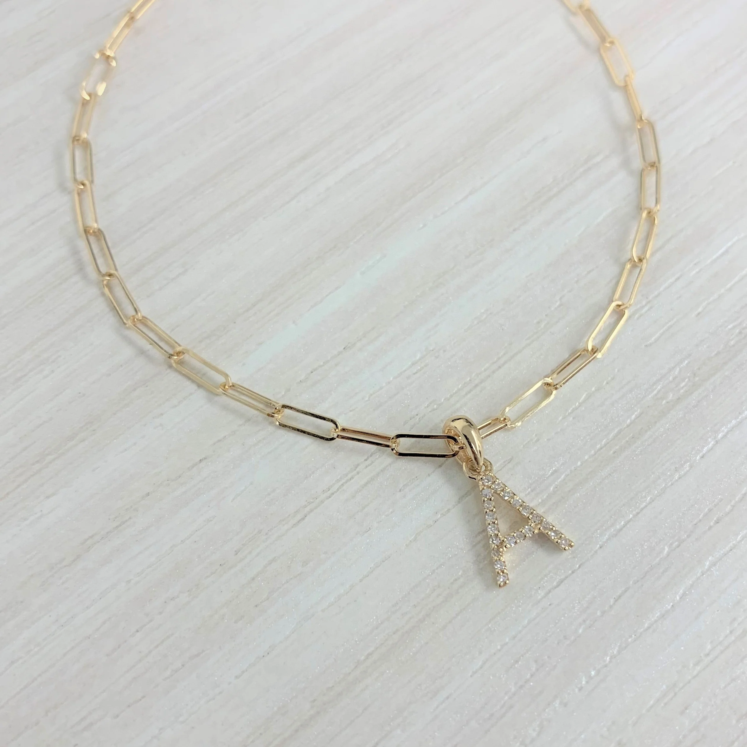 14k Gold & Diamond Initial T Link Bracelet - Image 2