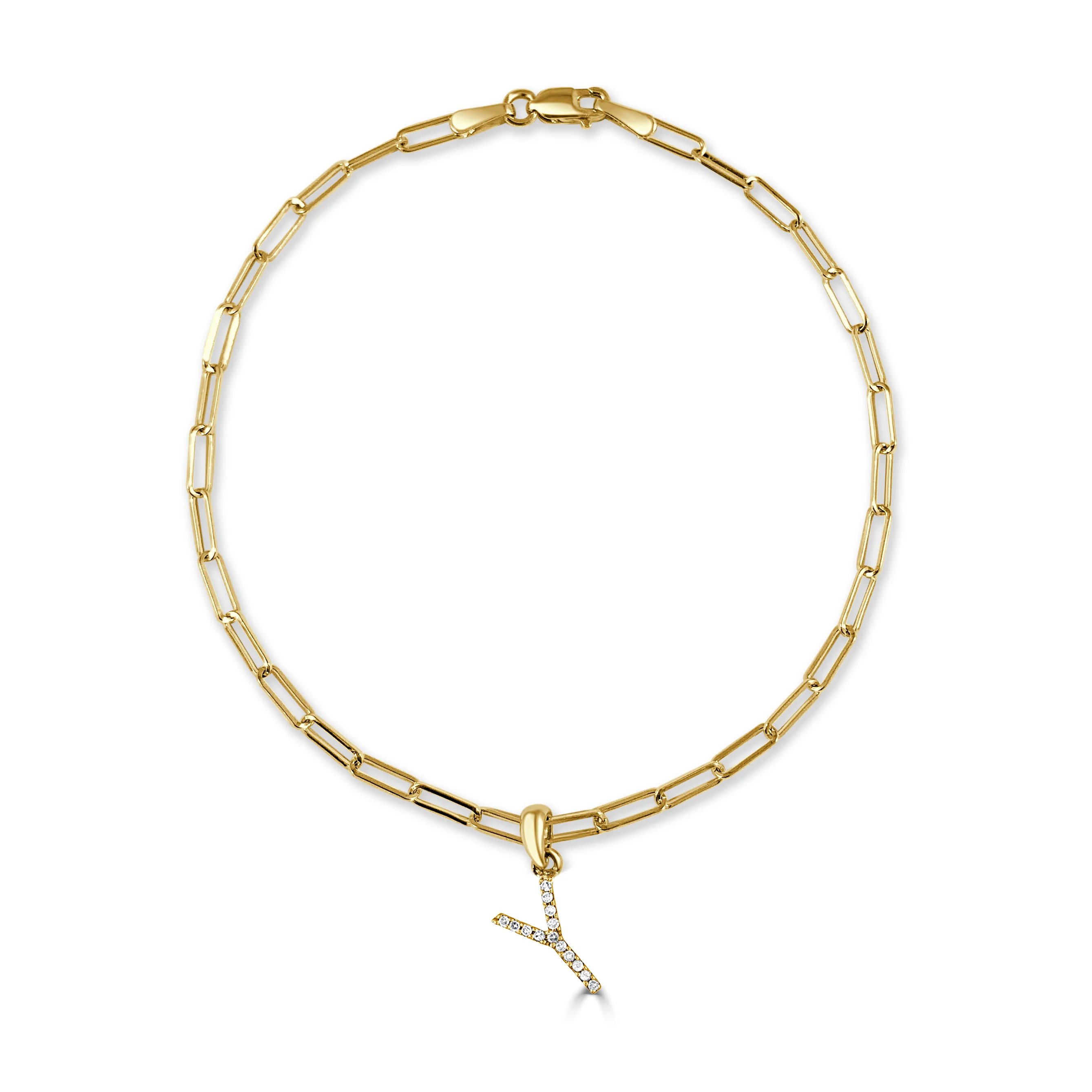 14k Gold & Diamond Initial Y Link Bracelet