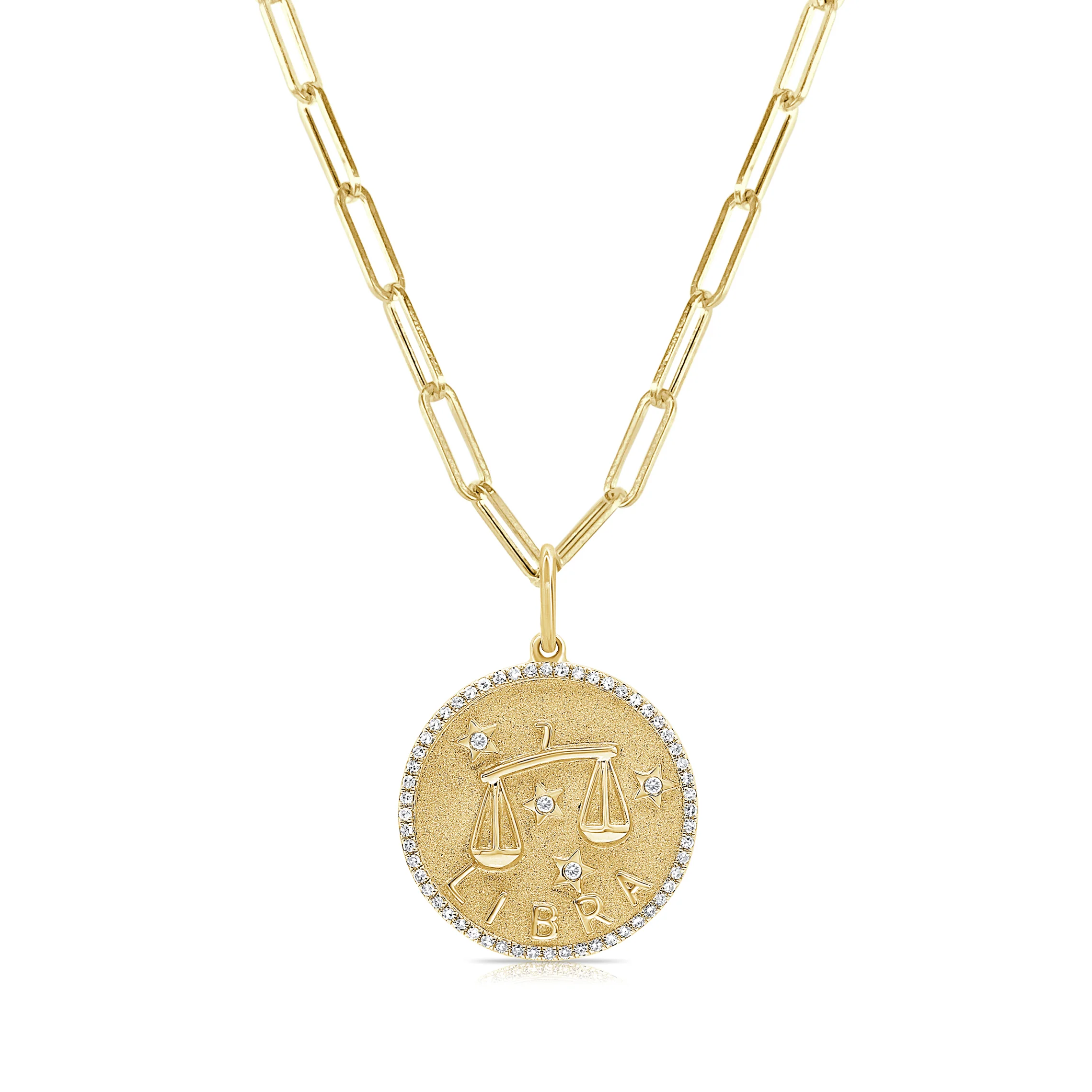 Libra Zodiac Diamond Necklace in 14KT Yellow Gold