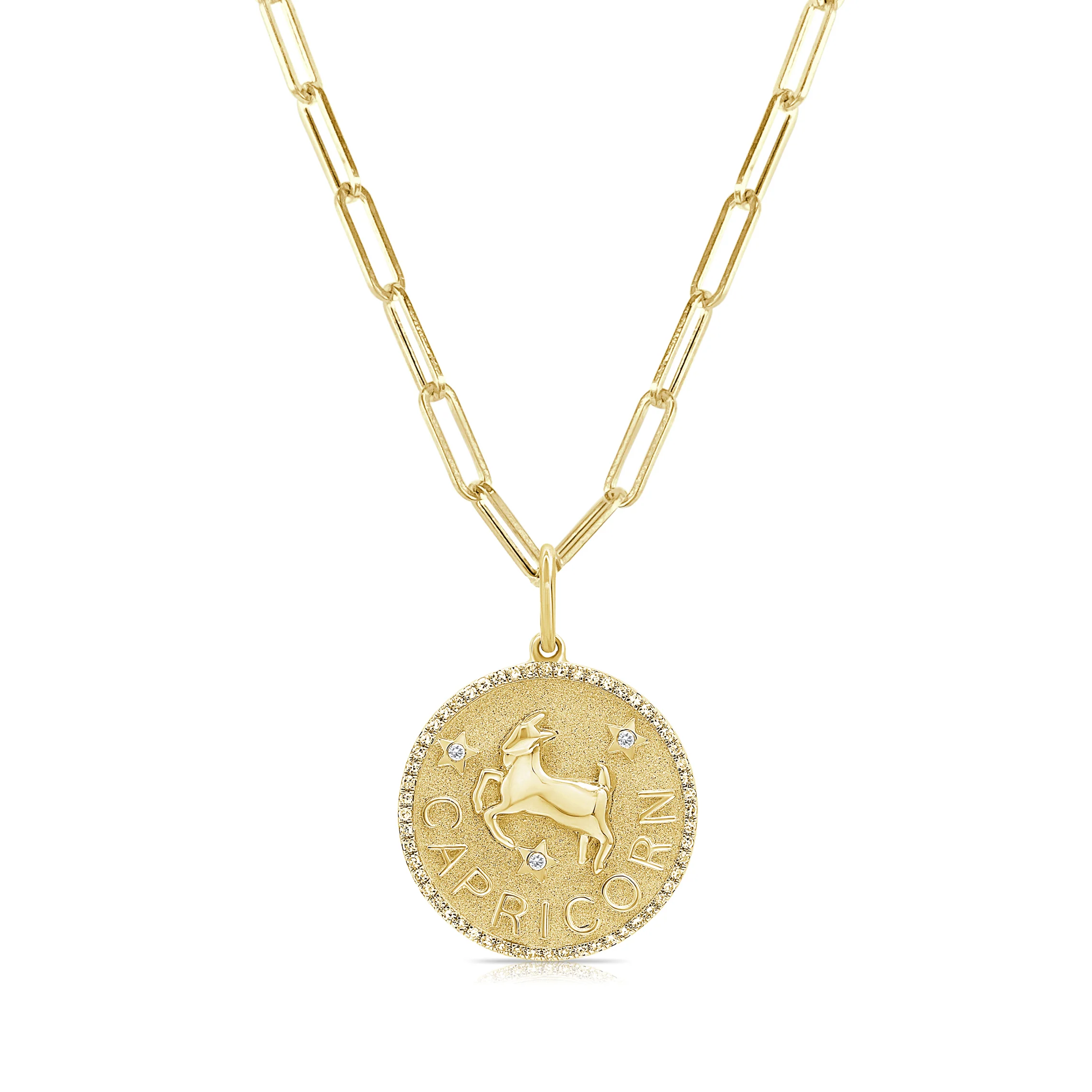 Capricorn Zodiac Diamond Necklace in 14KT Yellow Gold