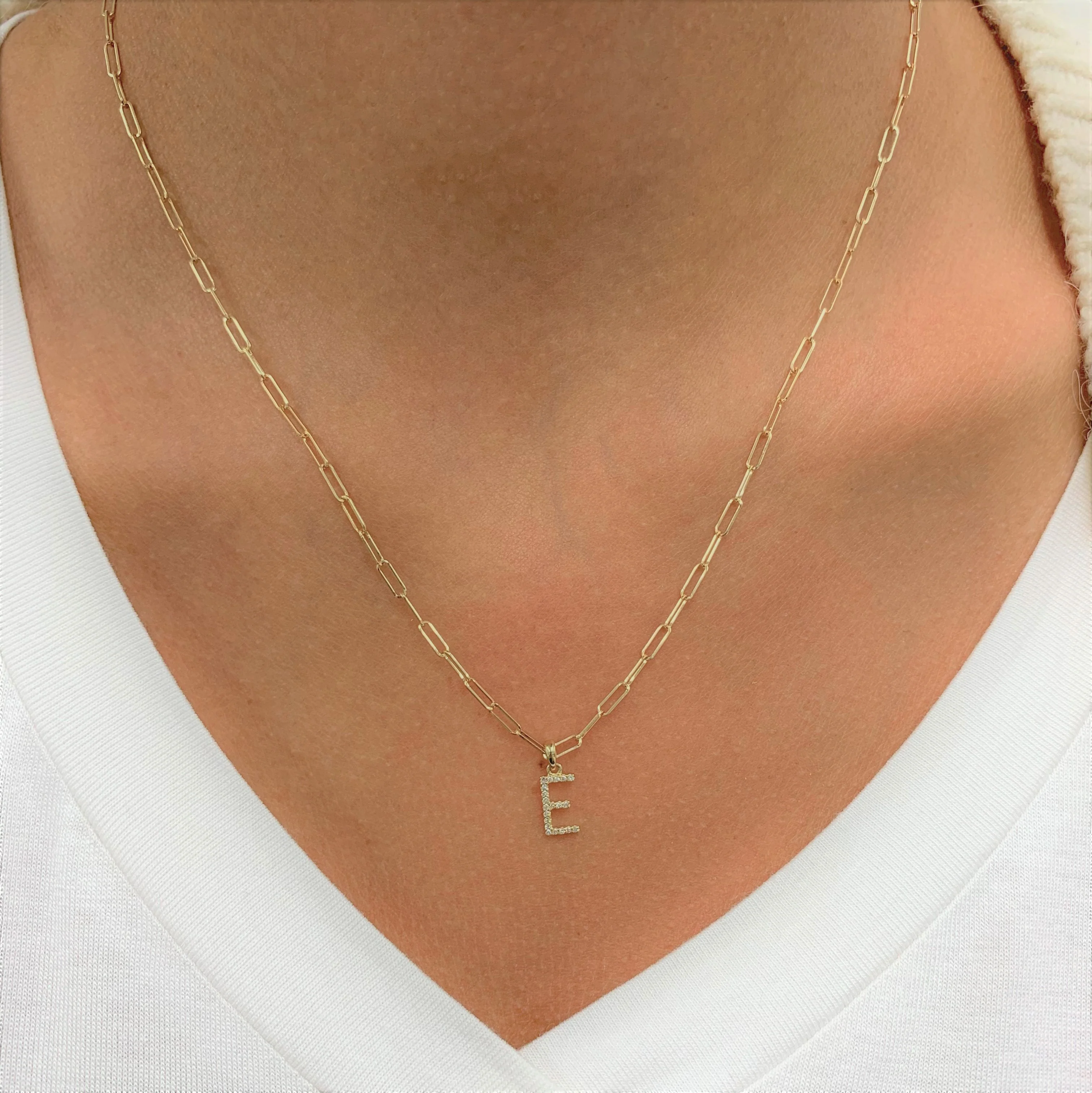 14k Yellow Gold & Diamond Paperclip Initial O Necklace - Image 2