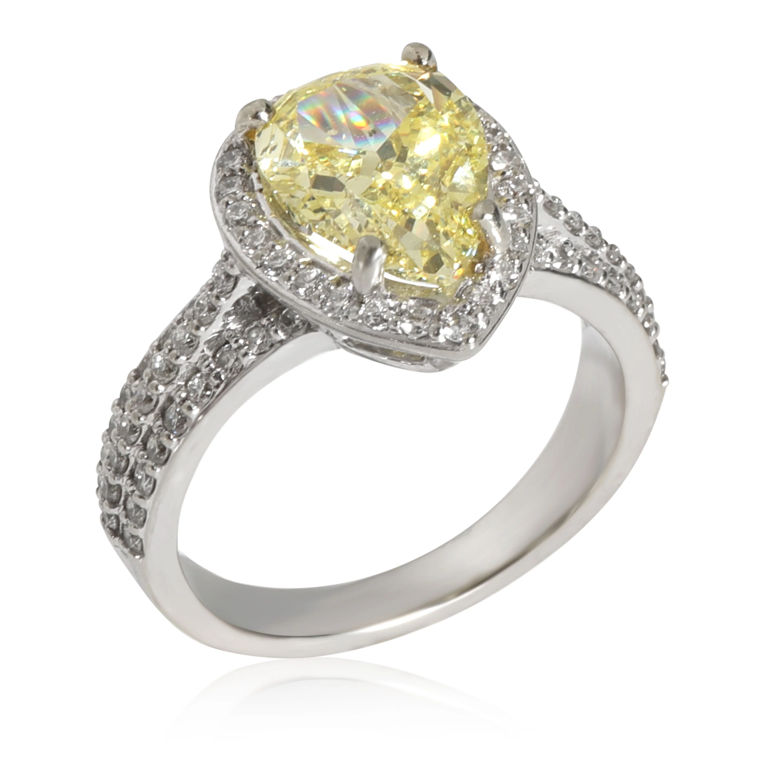Fancy Yellow Pear Diamond Engagement Ring in 19K White Gold SI1 3.10 CTW - Image 3