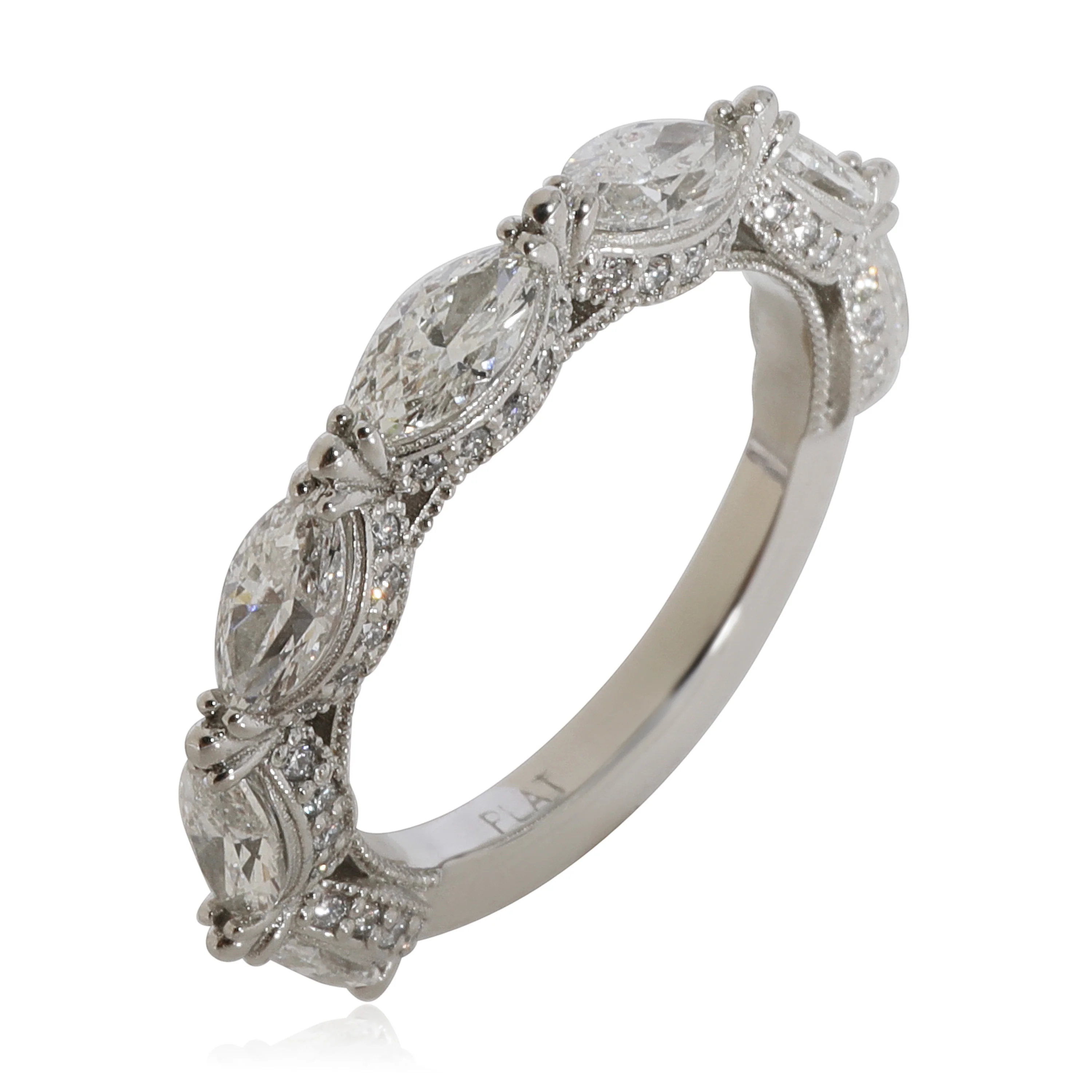 Marquise & Round Diamond Band in 950 Platinum G-H VS1-VS2 1.75 CTW - Image 3
