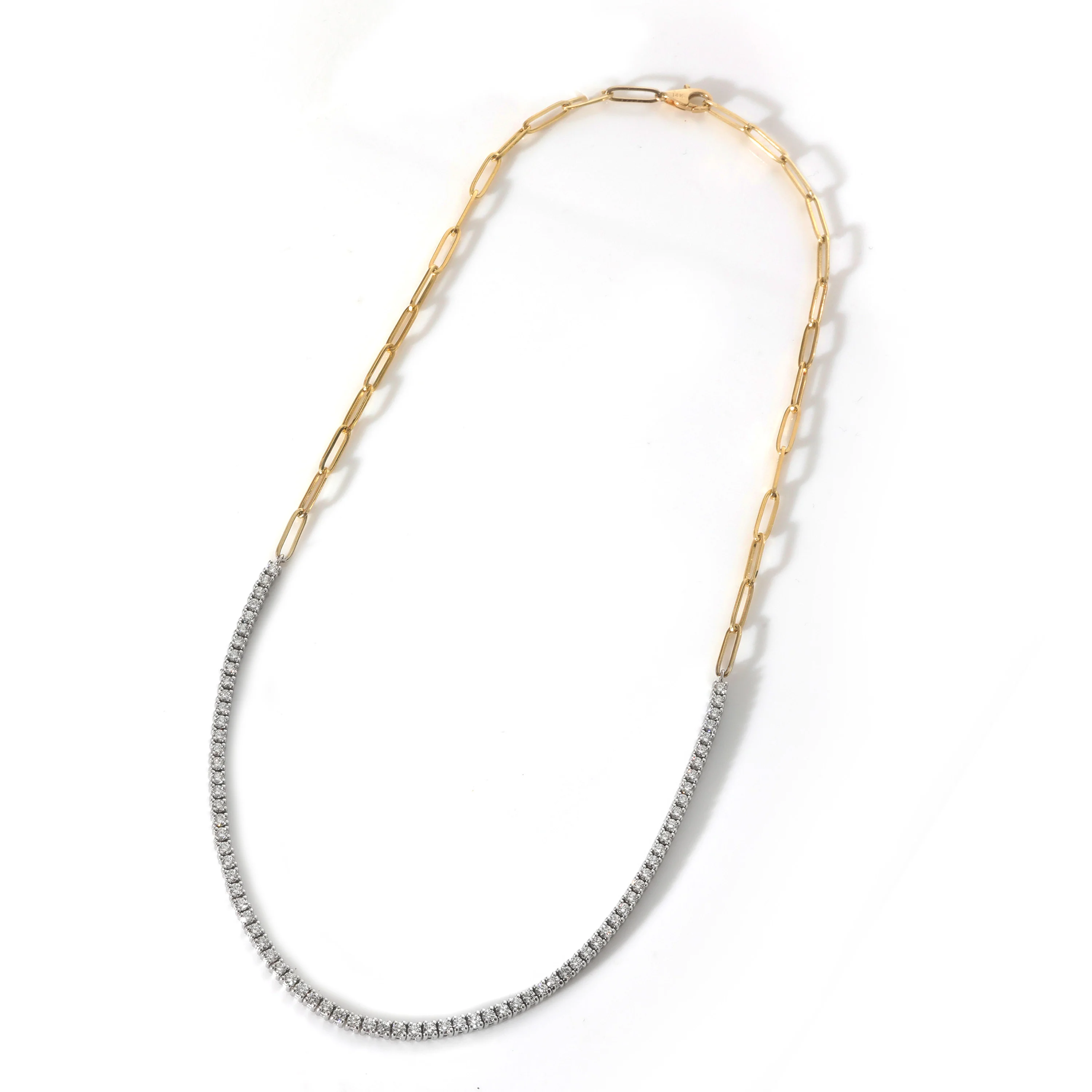 Paper Chain & Tennis Necklace in 14K Two Tone Gold 2 1/2 ctw - Image 2