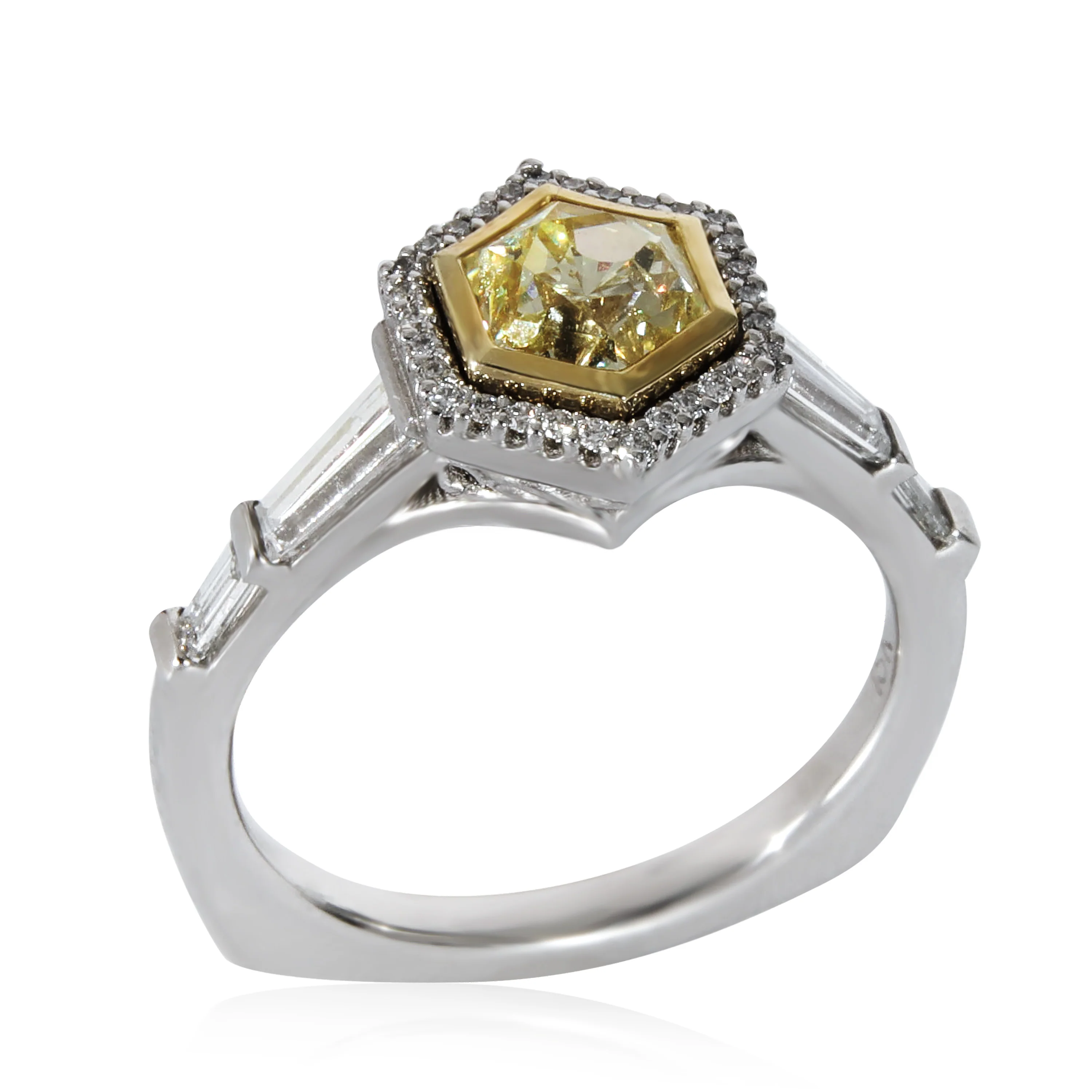 Fancy Light Yellow Hexagon Diamond Engagement Ring in Platinum 1.55CTW - Image 3