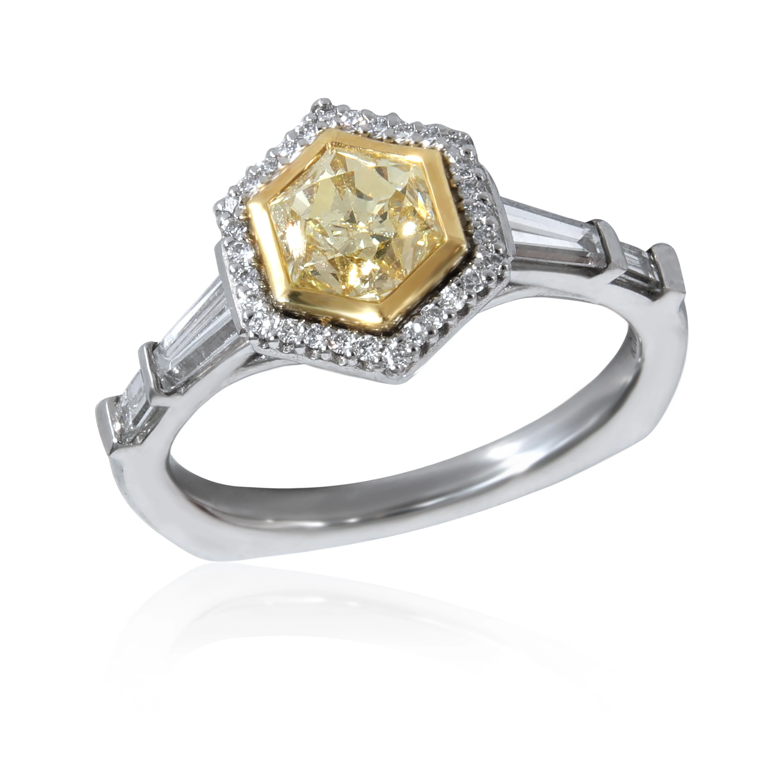 Fancy Light Yellow Hexagon Diamond Engagement Ring in Platinum 1.55CTW - Image 4