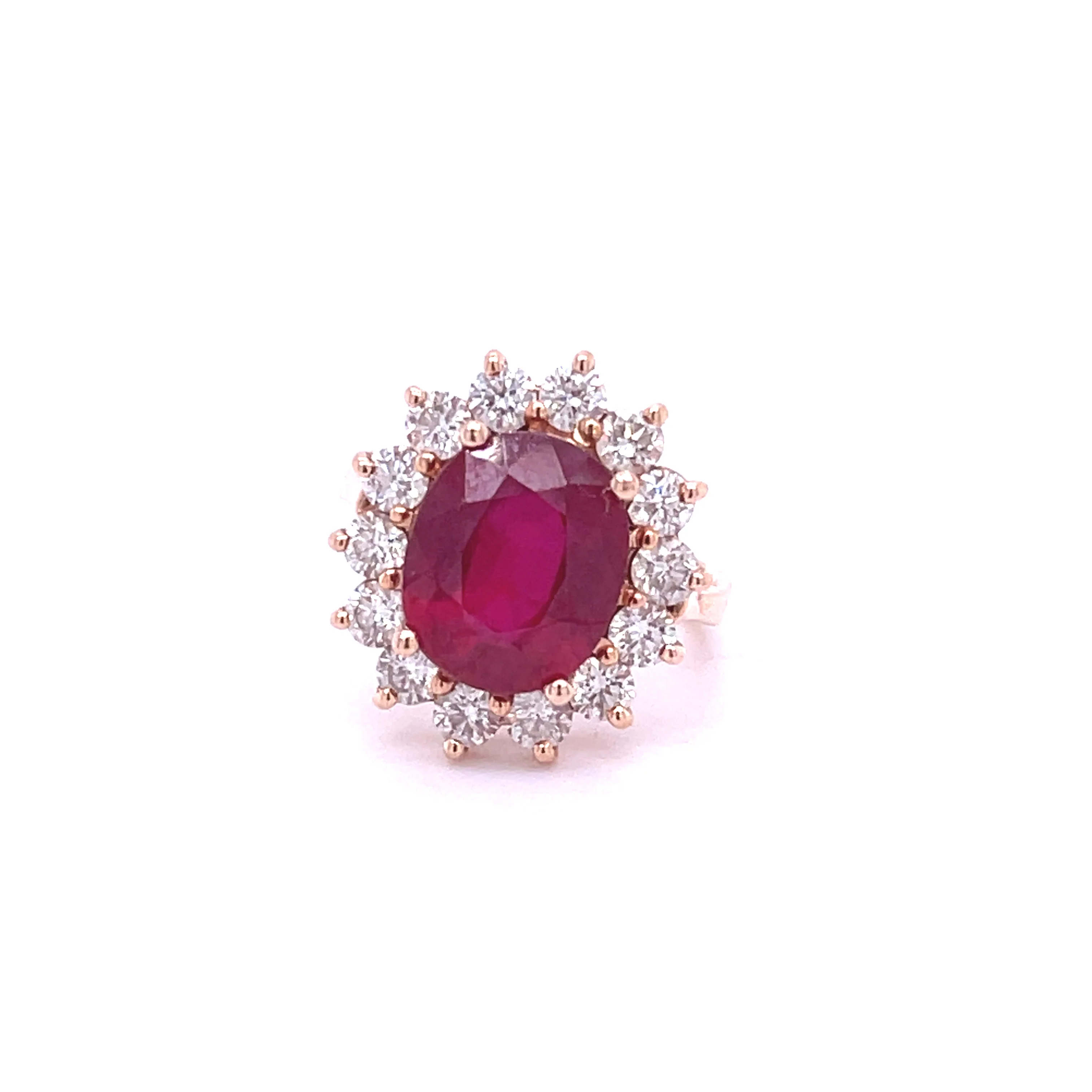 Ruby & Diamond Halo Ring in 14K Rose Gold