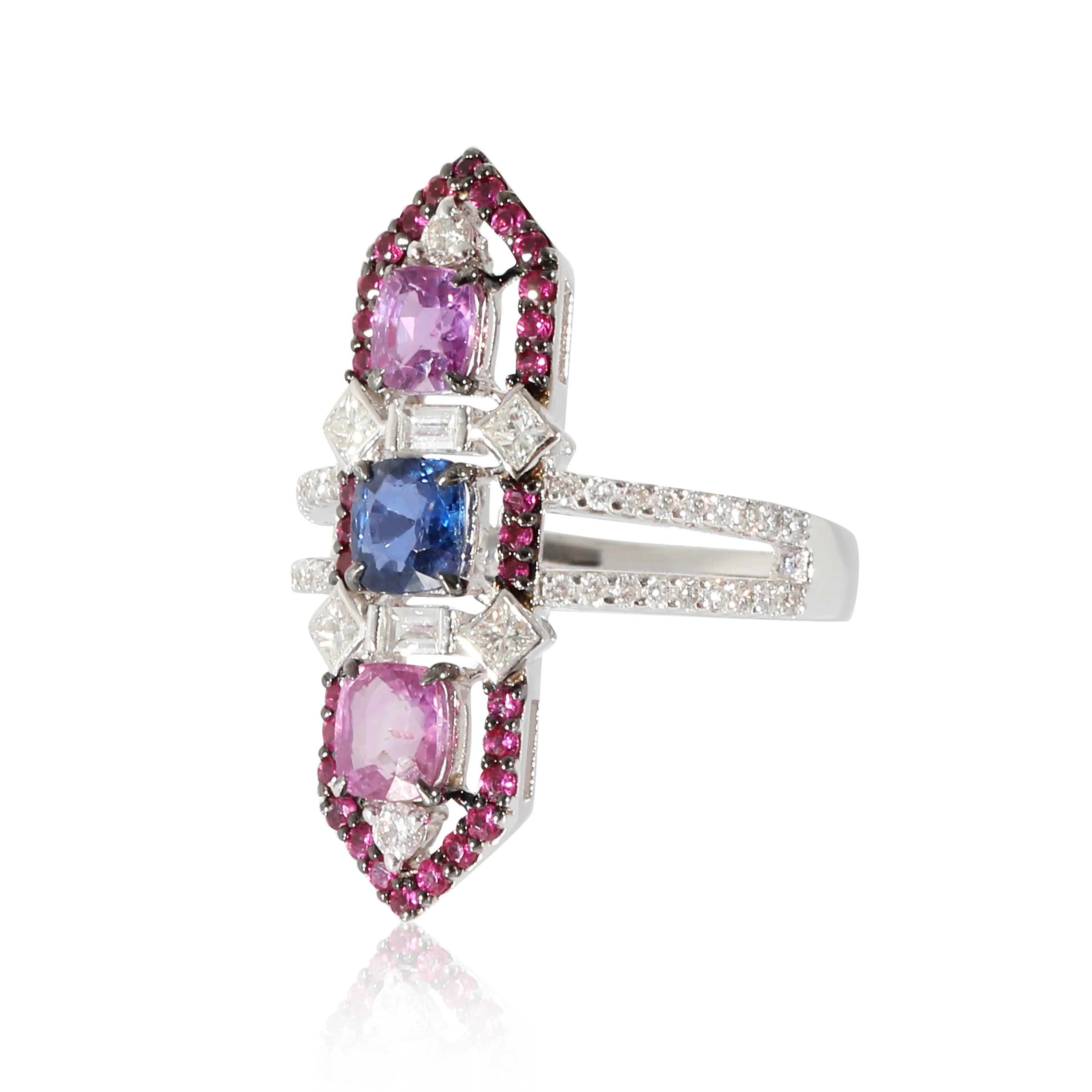 Sapphire, Ruby & Diamond Cocktail Ring in 18K White Gold (1.09 CTW) - Image 2