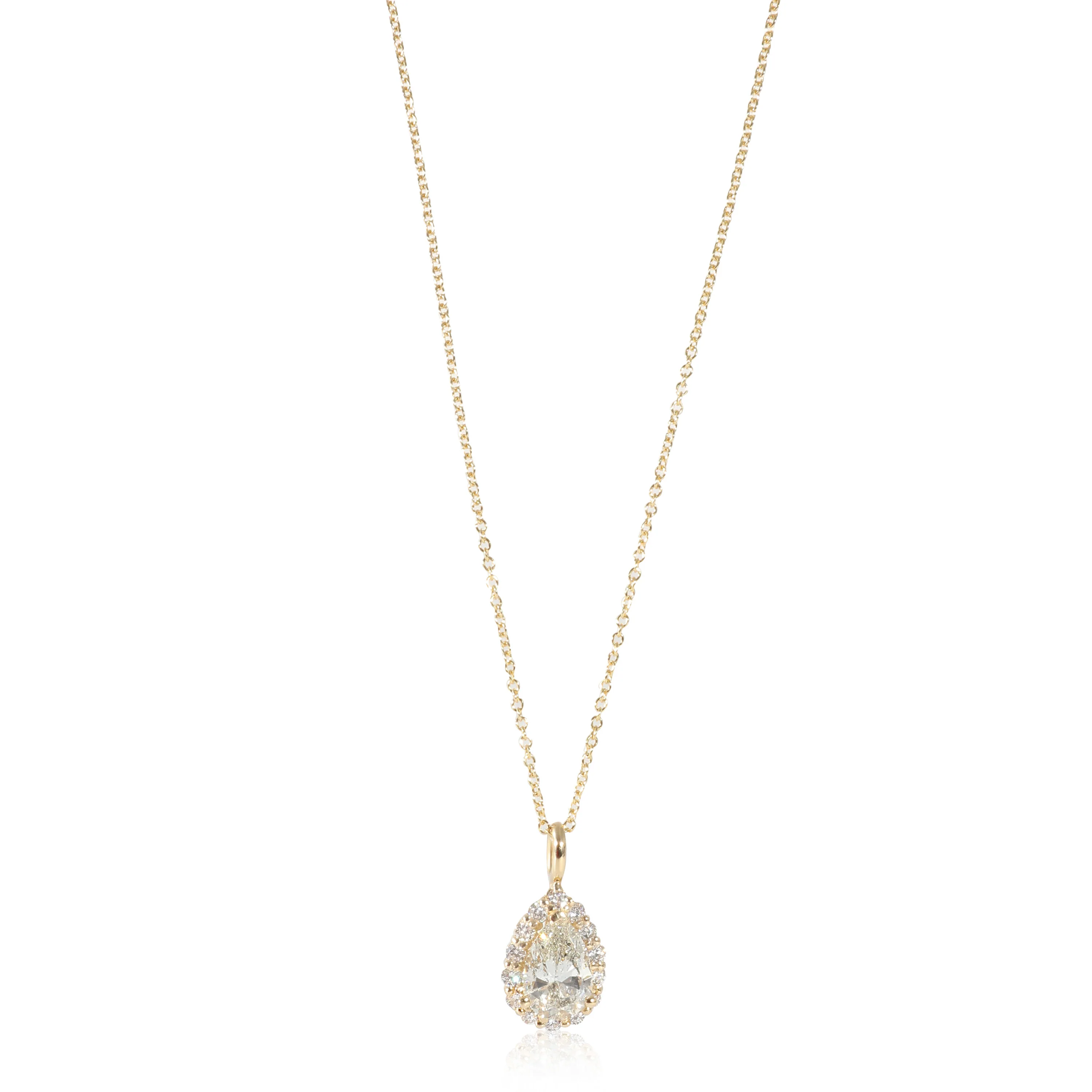 Pear Shaped Diamond Halo Necklace in 14K Yellow Gold (1.25 CTW)