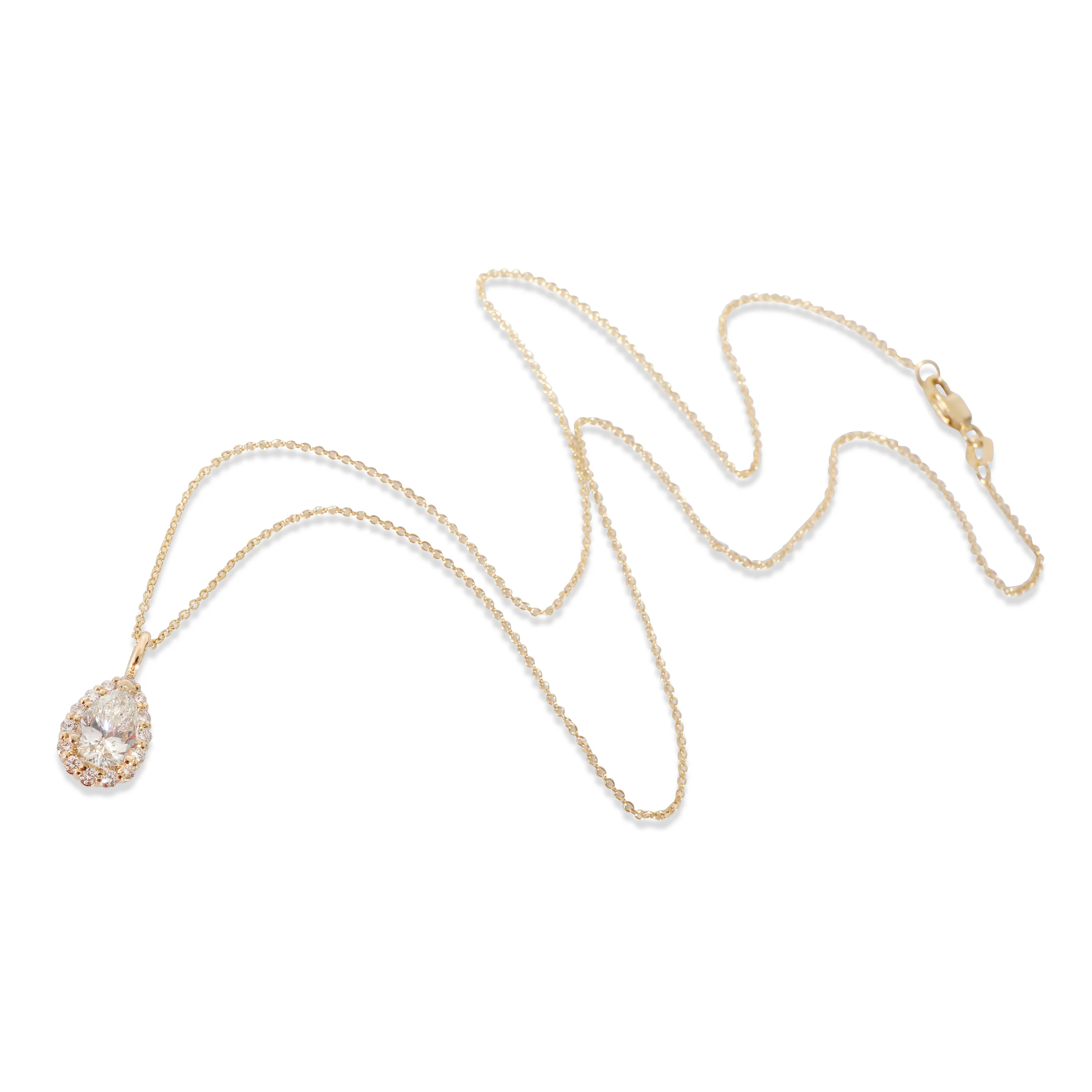 Pear Shaped Diamond Halo Necklace in 14K Yellow Gold (1.25 CTW) - Image 3