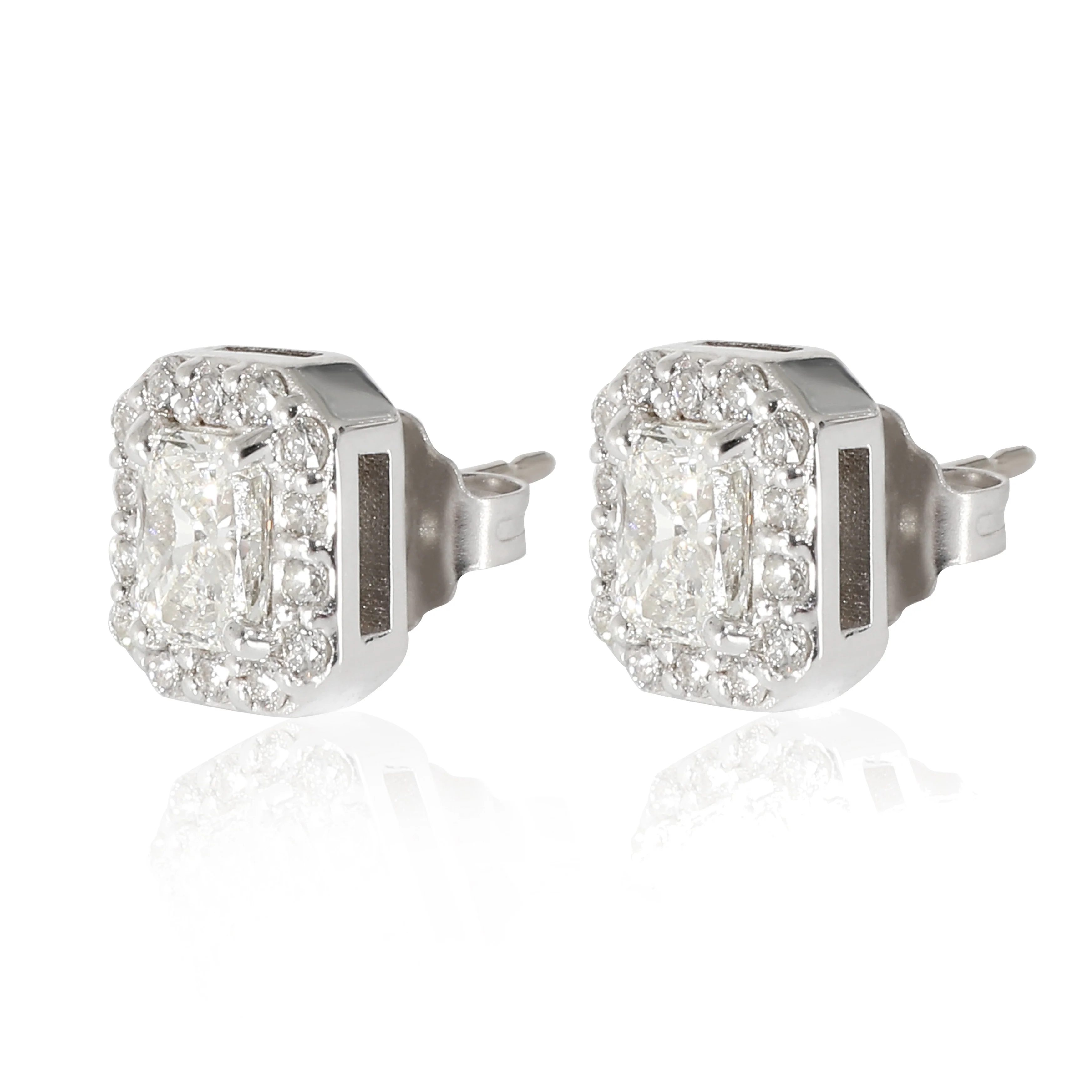 Diamond Radiant Halo Earrings in 18K White Gold (0.95 CTW) - Image 2