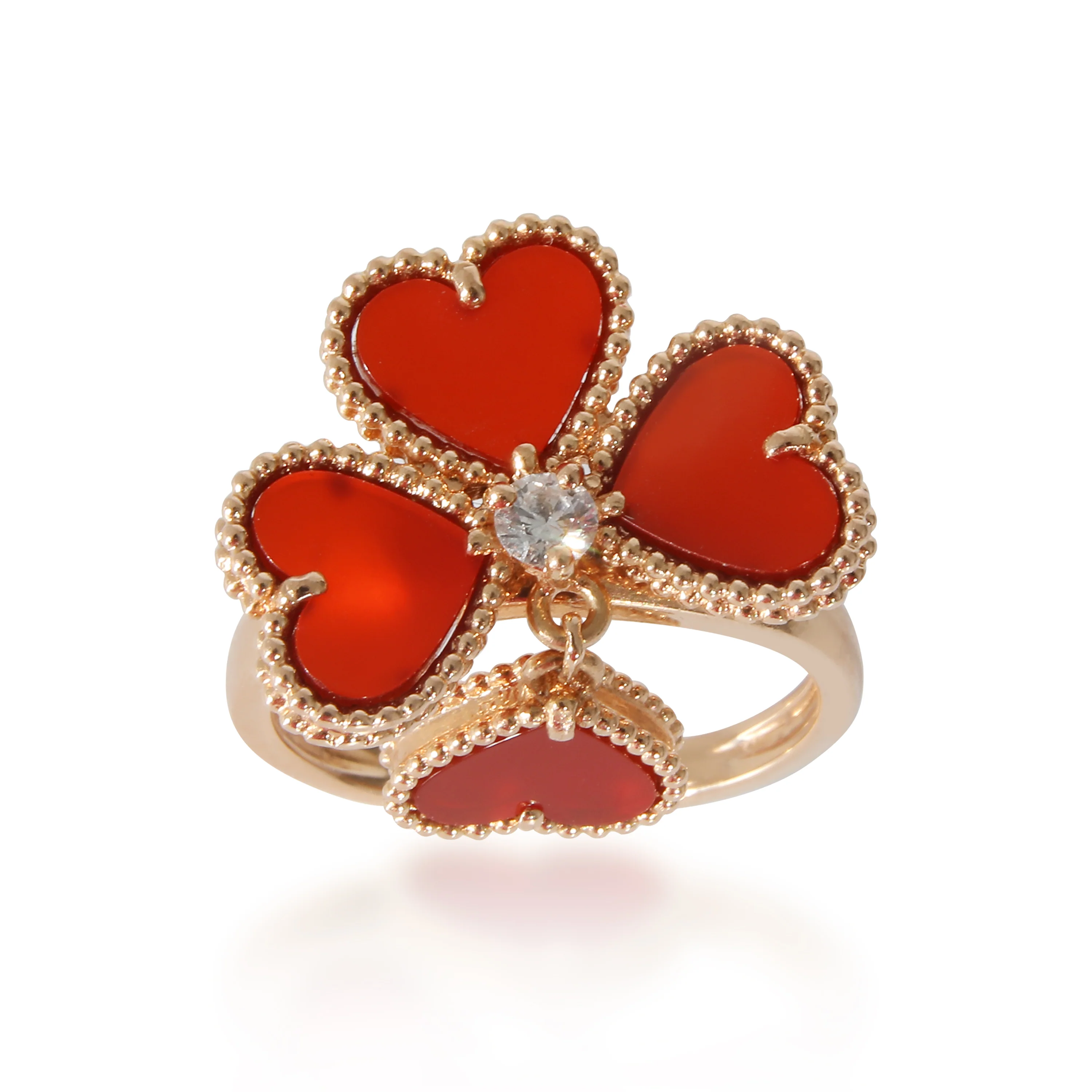 Van Cleef & Arpels Sweet Alhambra Effeuillage Carnelian 18KT Gold Ring 0.09CTW - Image 4
