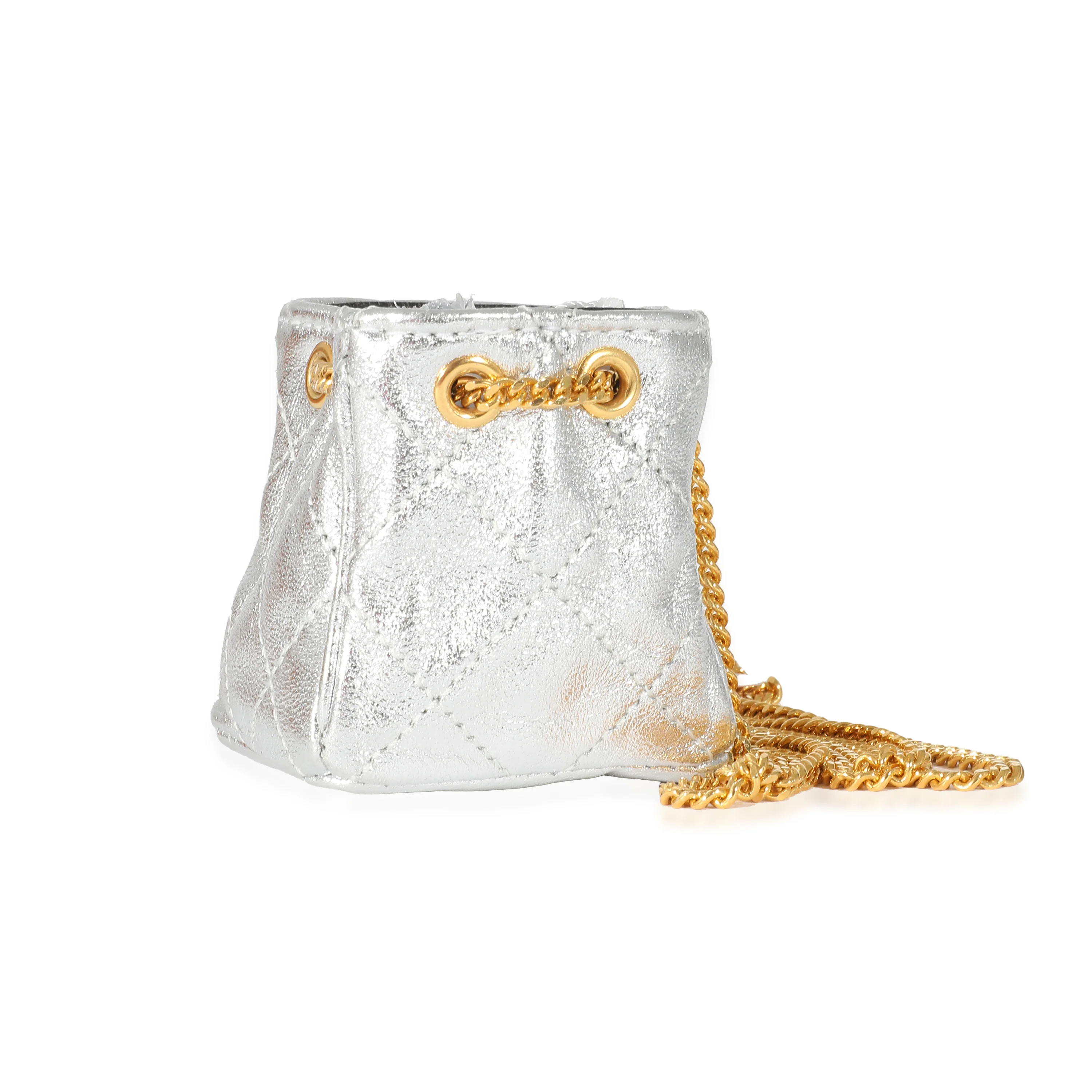 Vintage Chanel Mini Crossbody Silver Metallic Lambskin Bag - Image 2