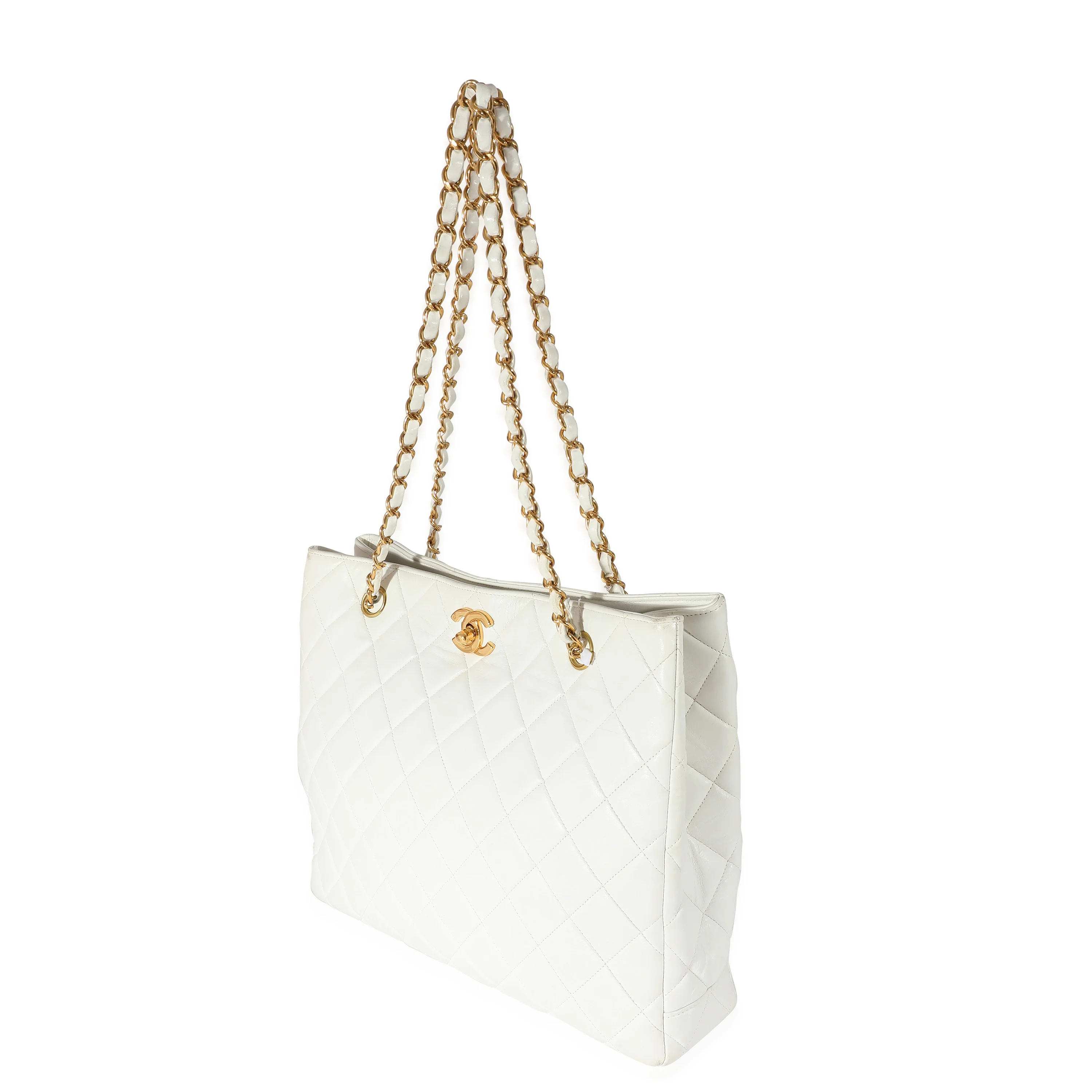 Chanel White Quilted Lambskin Shopping Tote - Image 2