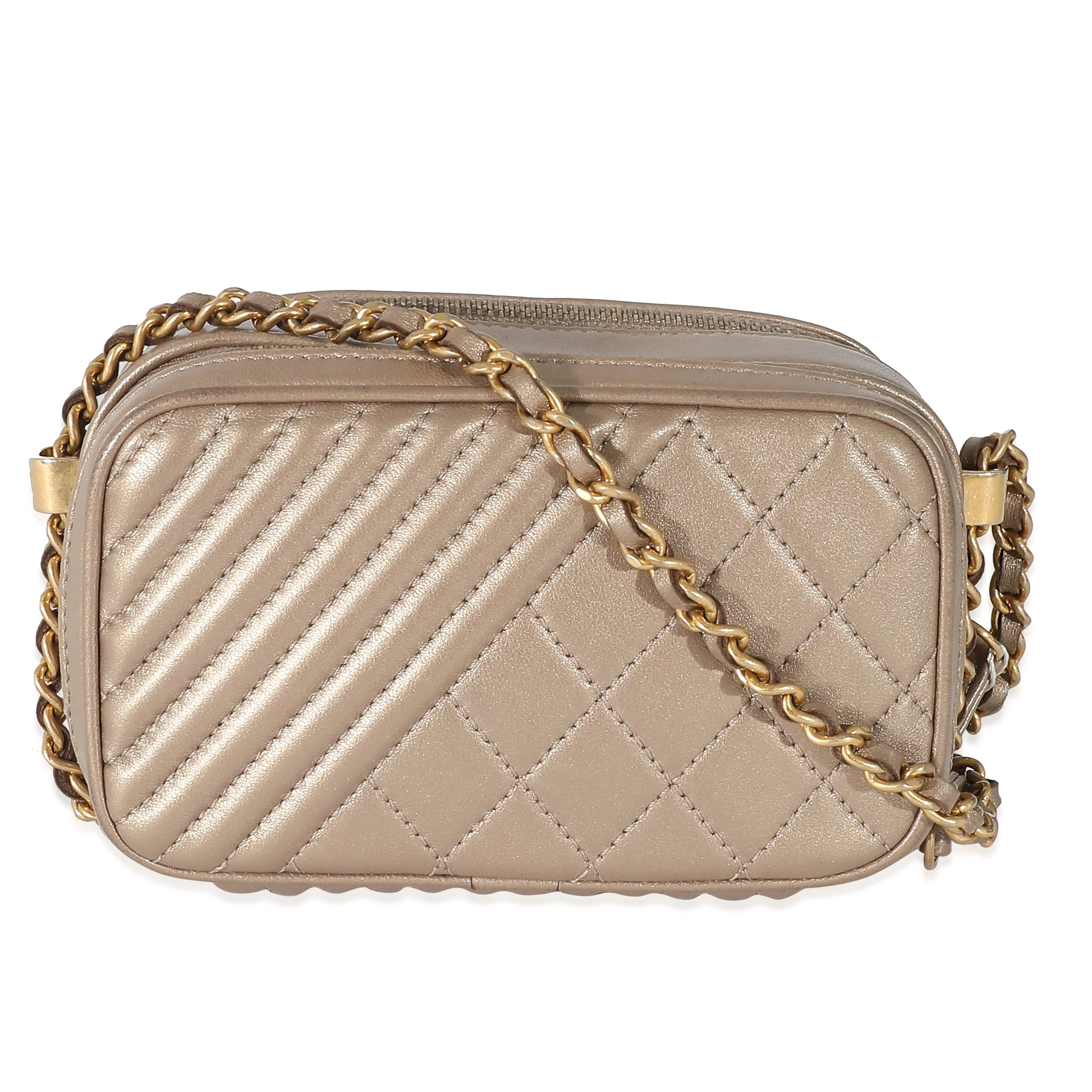 Chanel Gold Metallic Lambskin Coco Boy Camera Case - Image 3