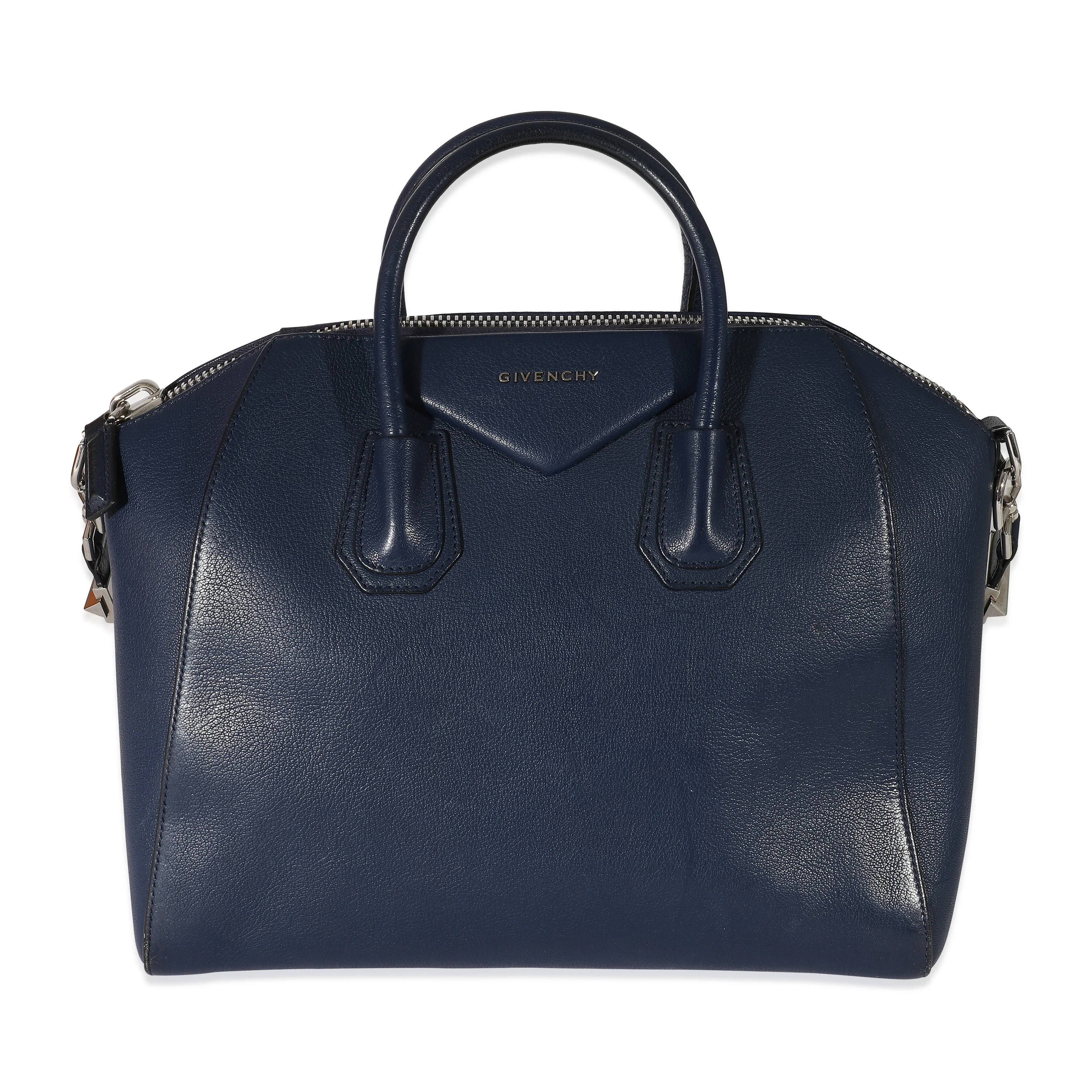 Givenchy Navy Blue Grained Leather Medium Antigona Bag