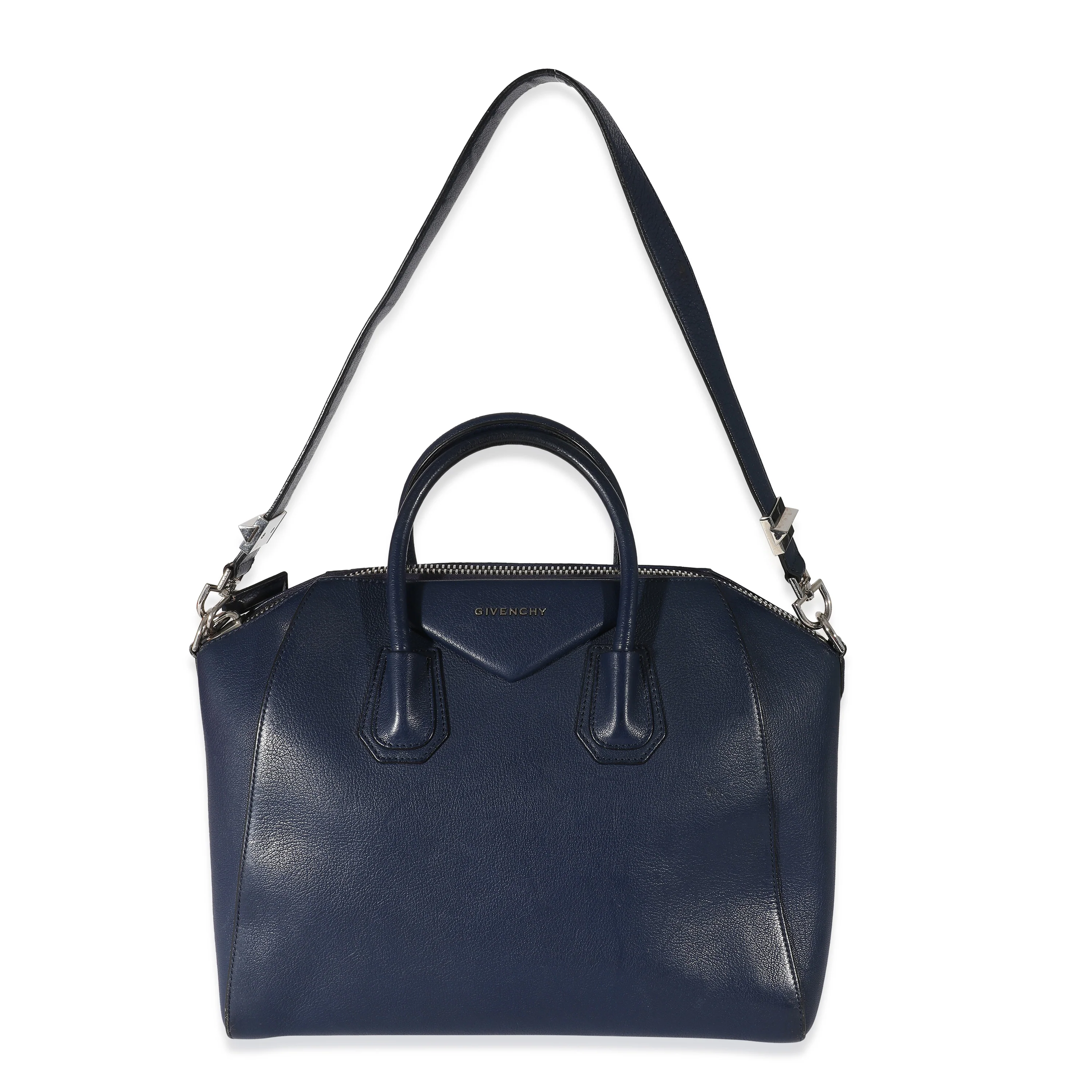 Givenchy Navy Blue Grained Leather Medium Antigona Bag - Image 4