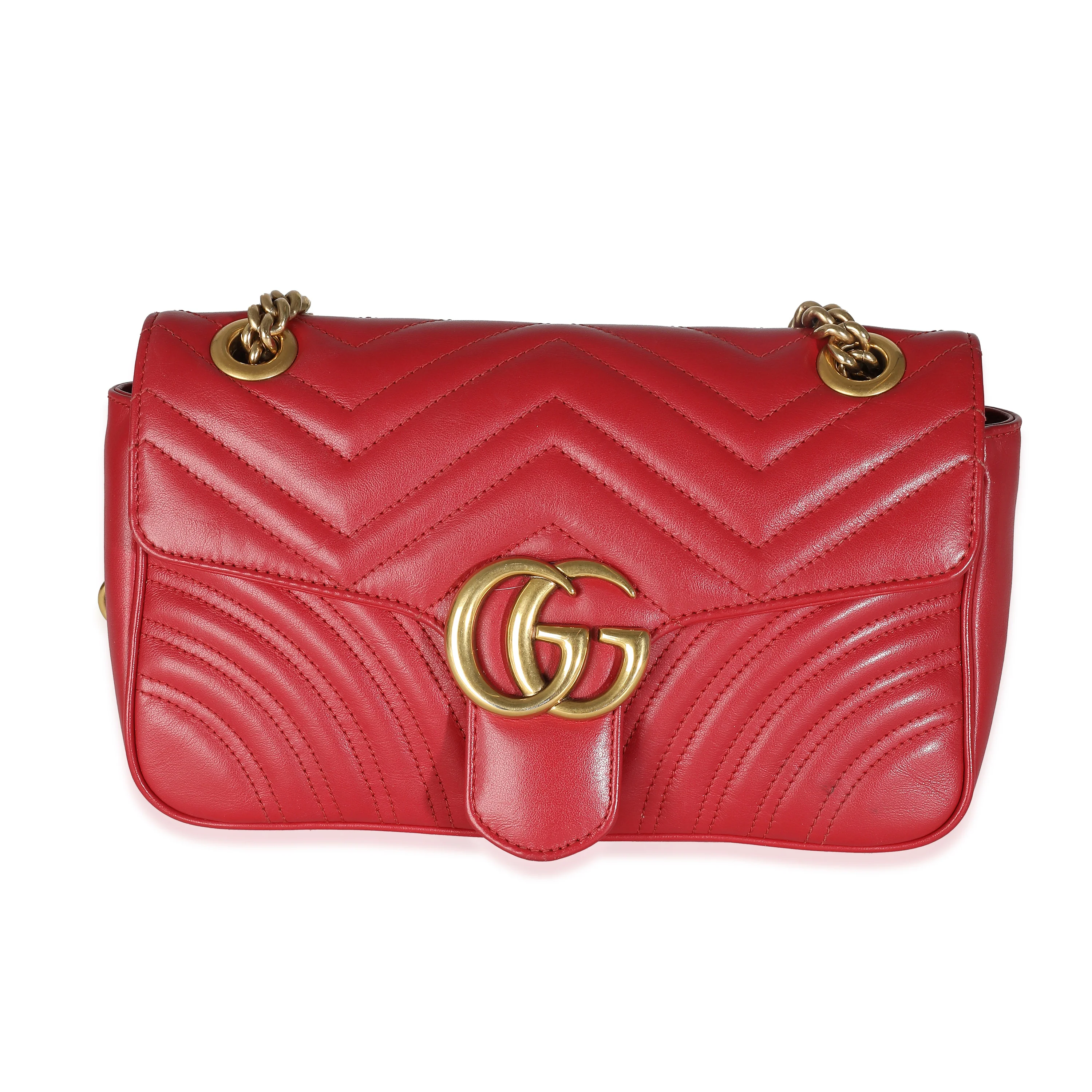 Gucci Red Matelasse Calfskin Small GG Marmont Bag