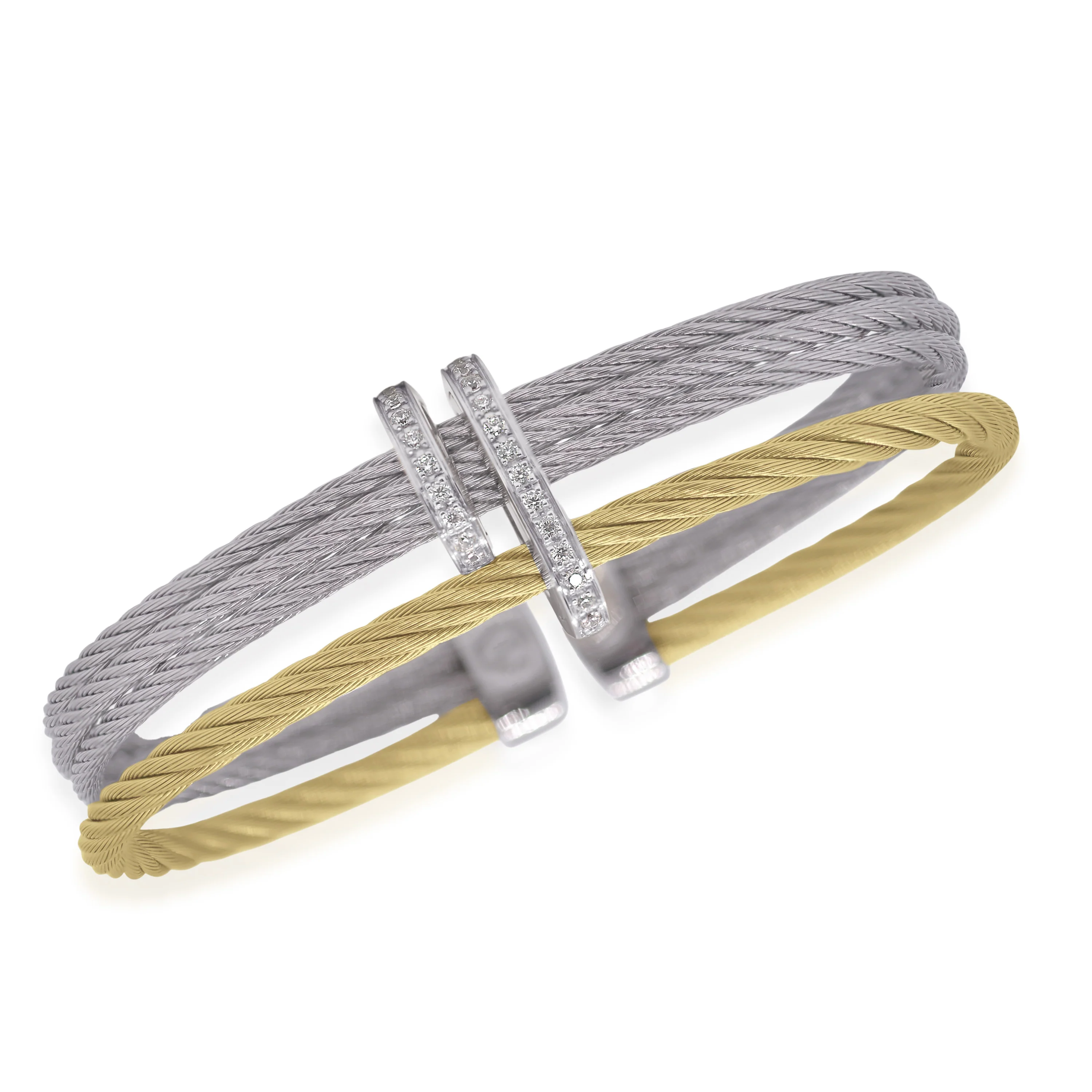 Cable Bracelet with Diamonds in 18K White Gold & Stainless Steel (0.19 CTW) - Image 2