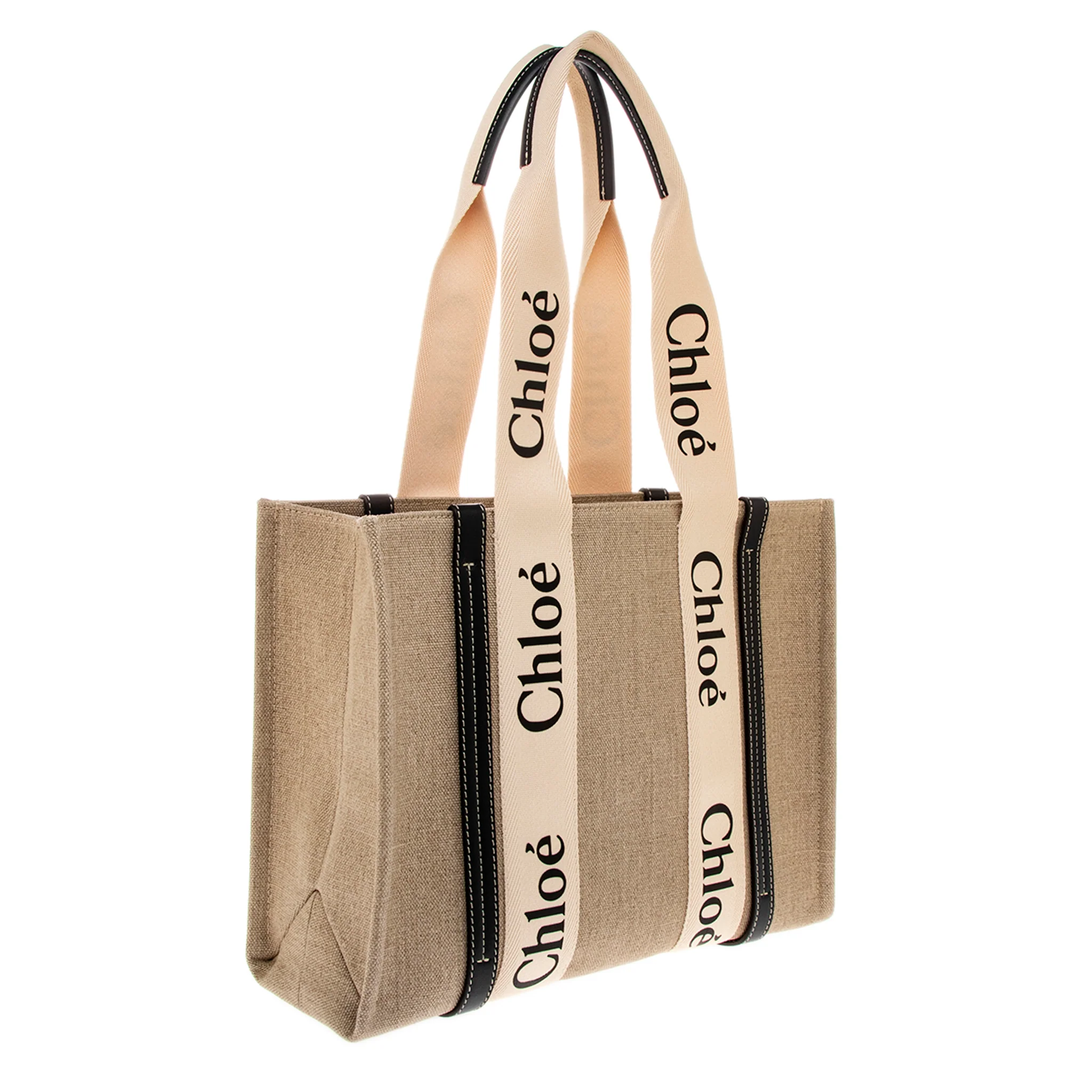 Chloe White Canvas Blue Calfskin Medium Woody Ribbon Tote - Image 2