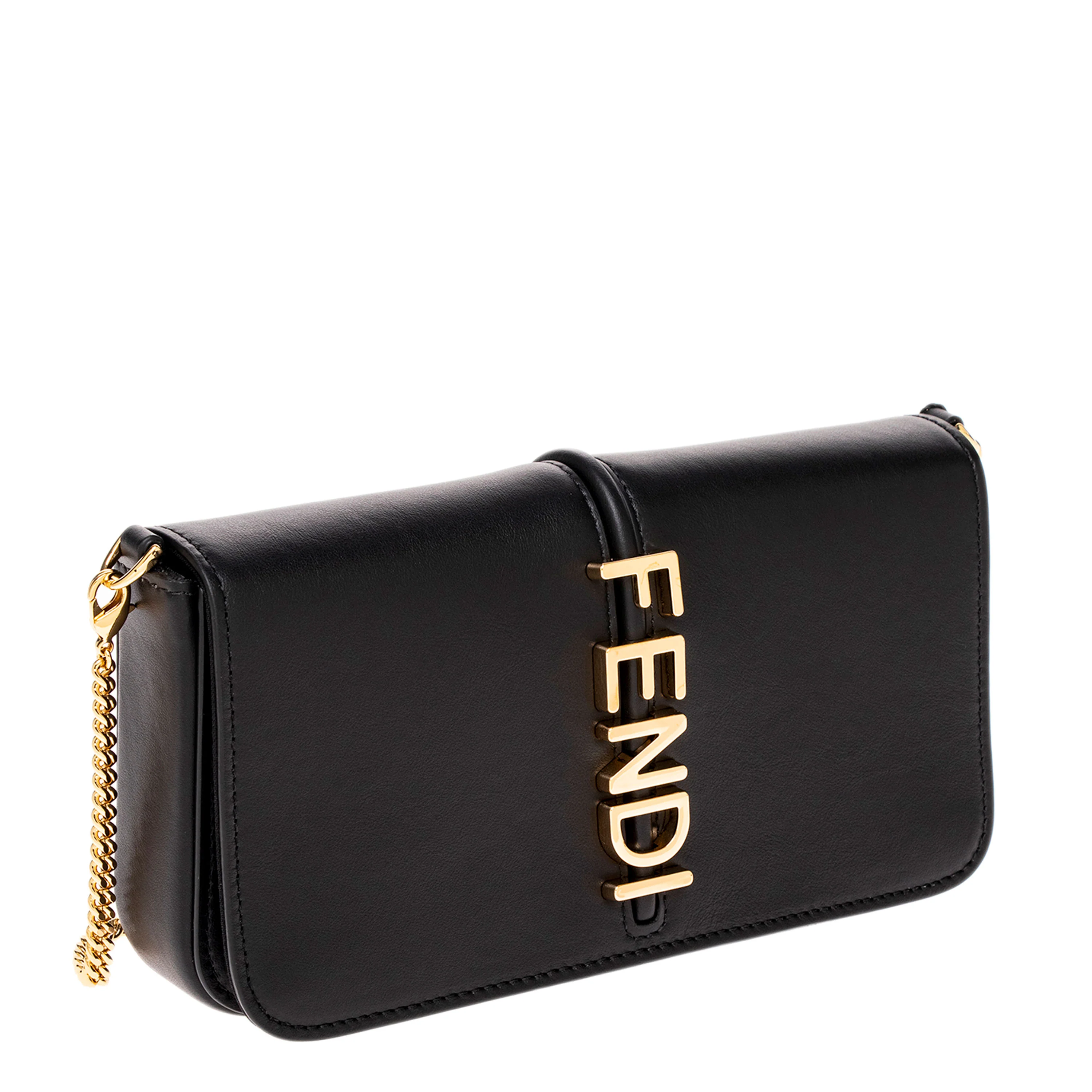 Black Leather Fendigraphy Wallet On Chain - Image 2