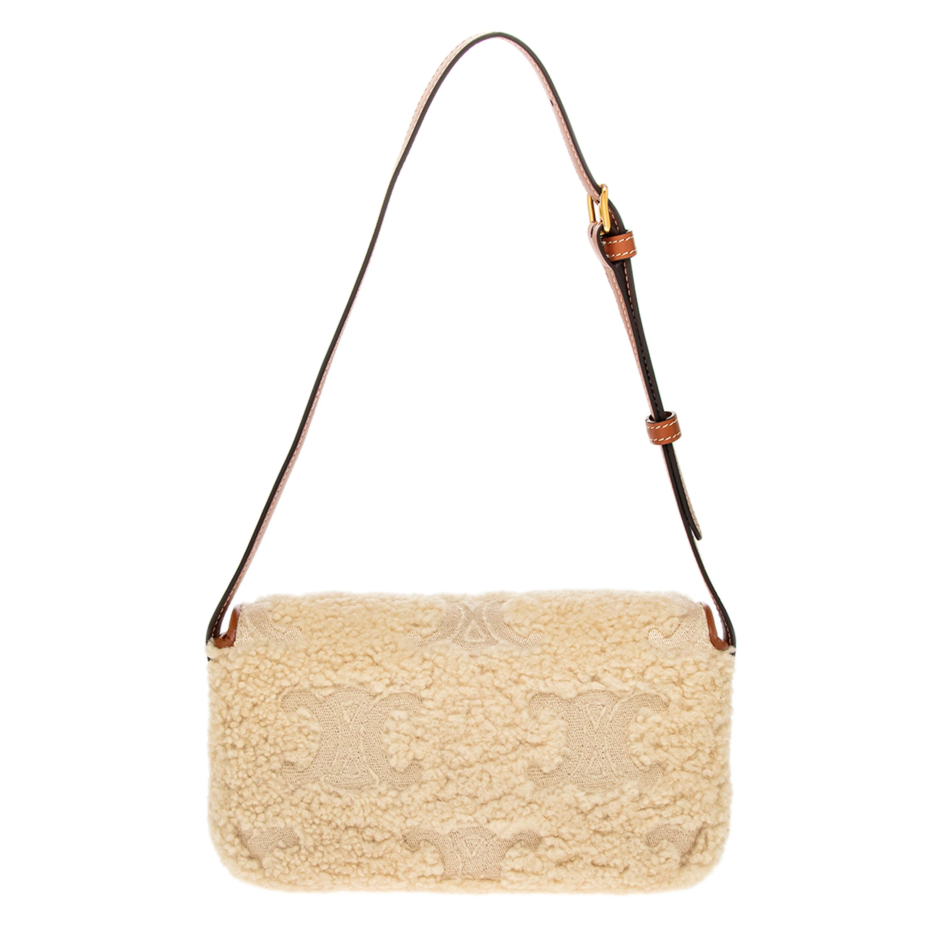 Tan Calfskin Cream Shearling Claude Shoulder Bag - Image 3