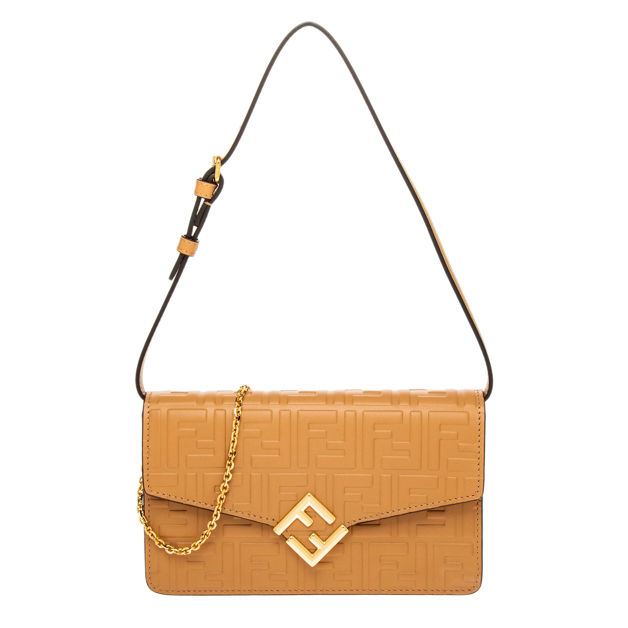 Light Brown Leather FF Diamonds Wallet On Chain