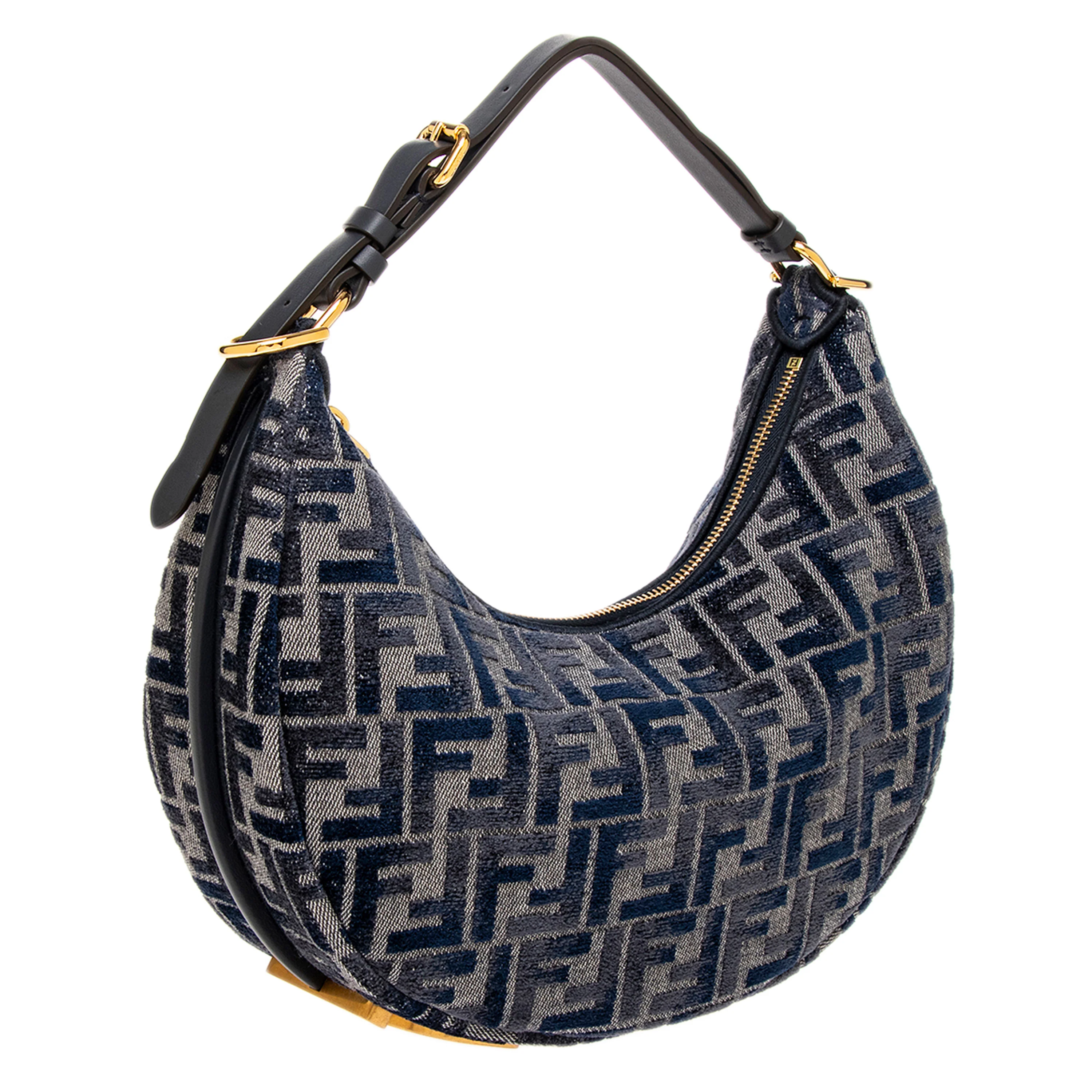Dark Blue FF Chenille Small Fendigraphy Hobo - Image 2