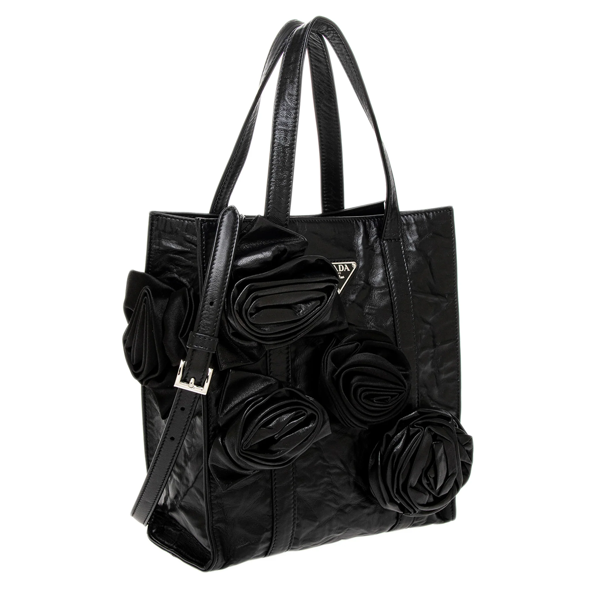 Black Antique Nappa Flowers Mini Tote - Image 2