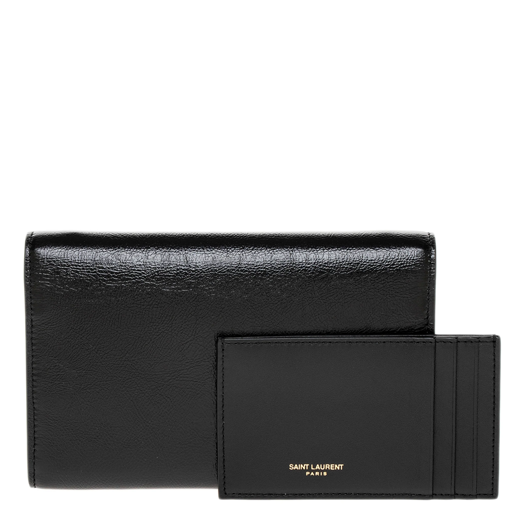 Black Shiny Grained Leather Uptown Chain Wallet - Image 3