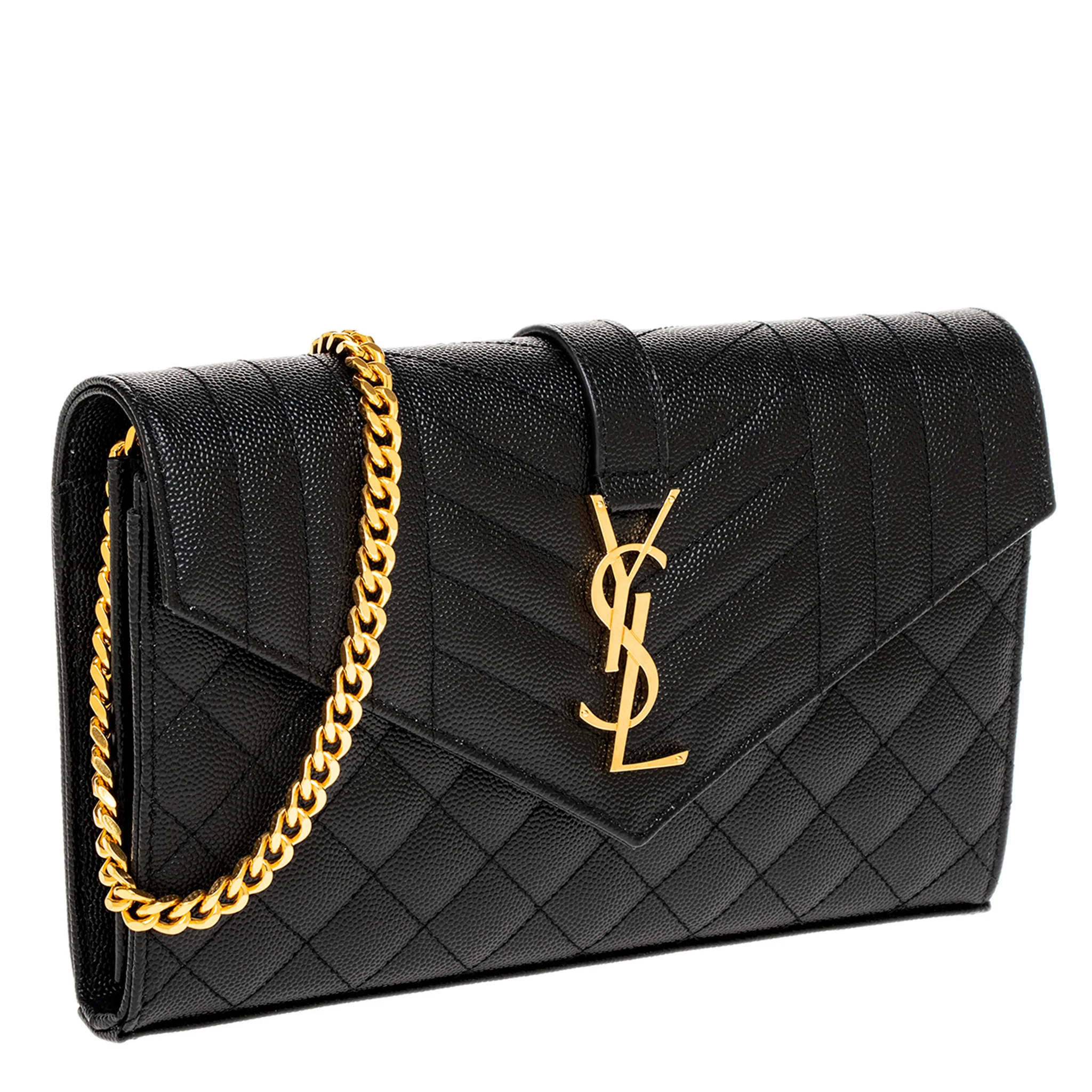 Black Grain De Poudre Envelope Chain Wallet - Image 3