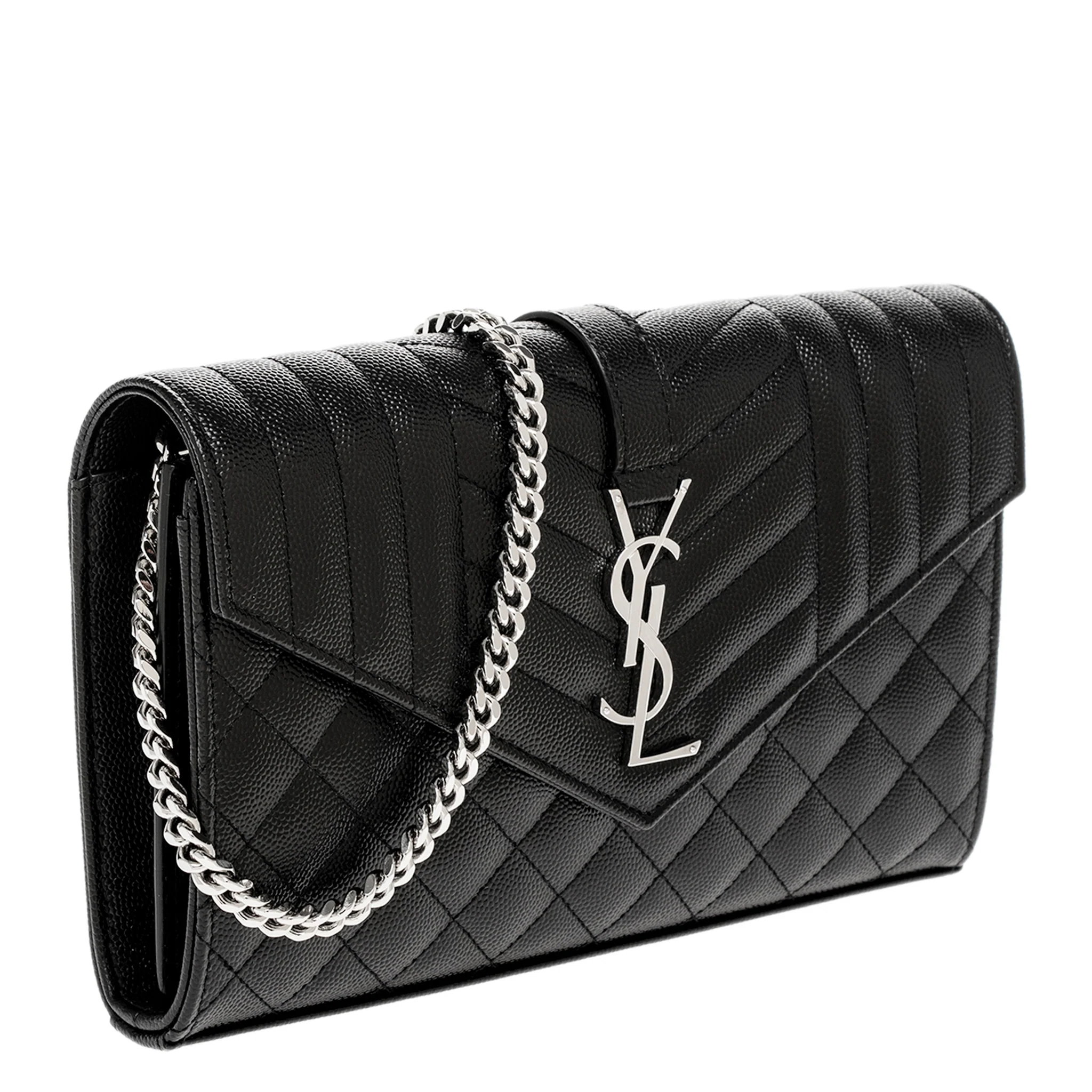 Black Grain De Poudre Envelope Chain Wallet - Image 3