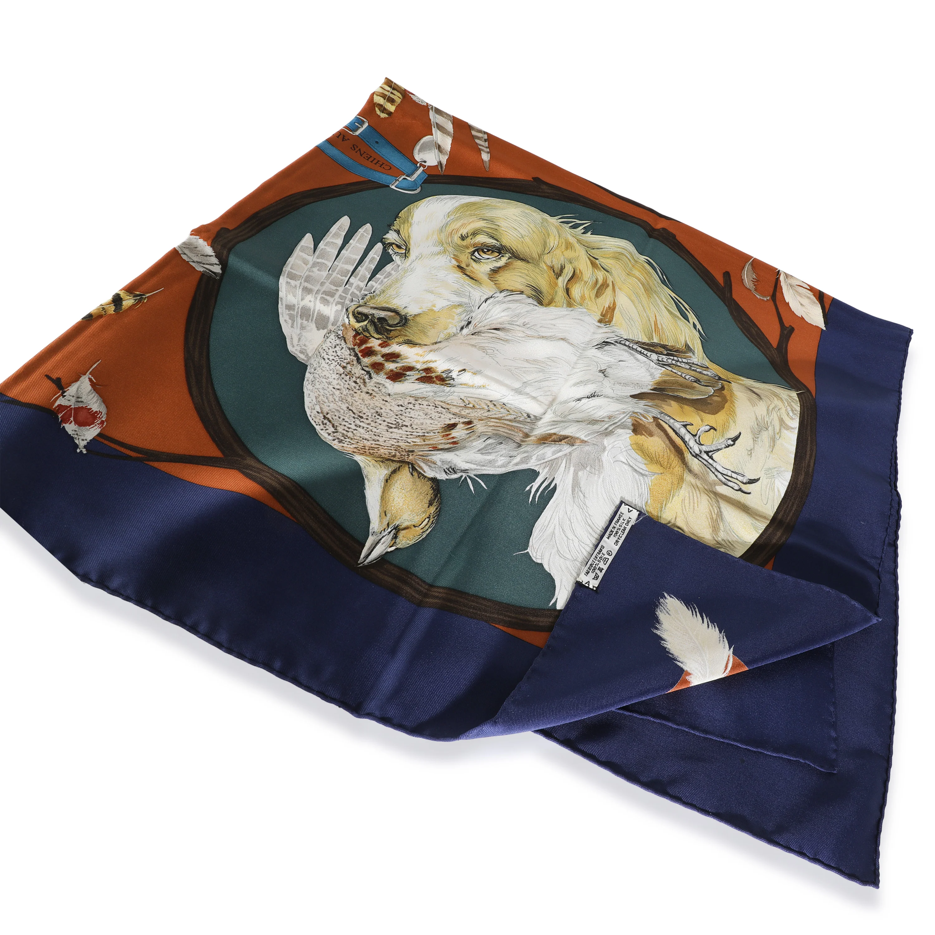 Navy Multicolor Silk Chien Au Rapport Scarf 90 - Image 4