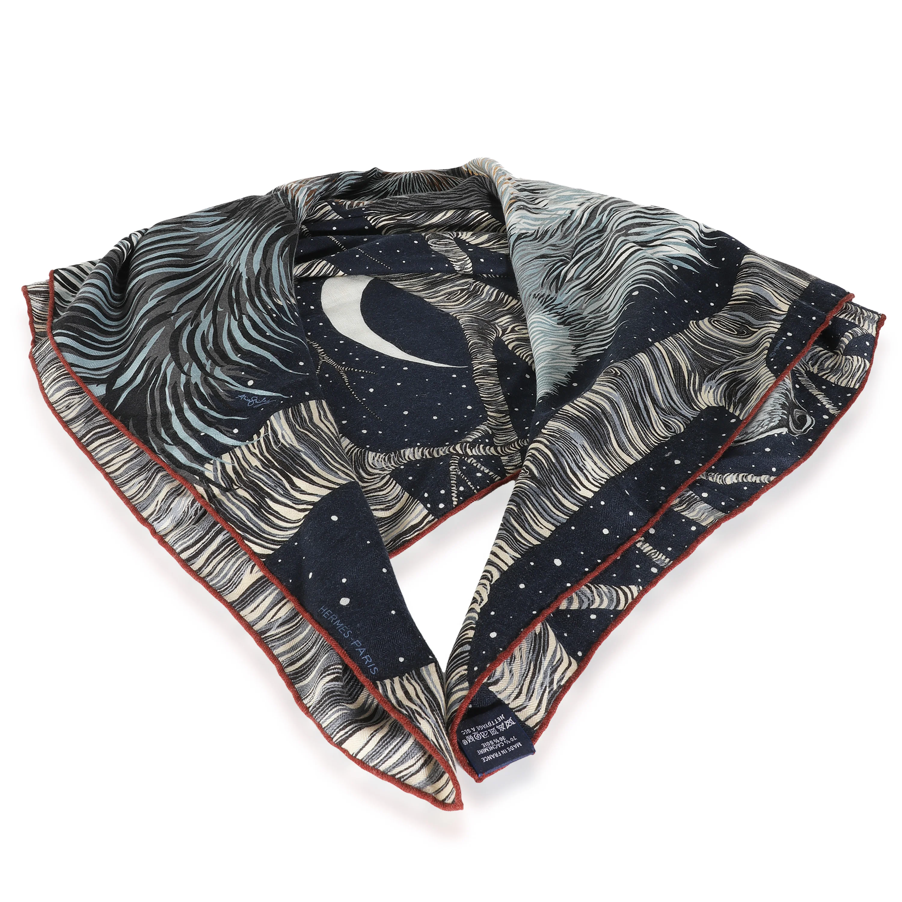 Marine Anthracite Gris Cashmere Silk Awooooo Scarf 100 - Image 4