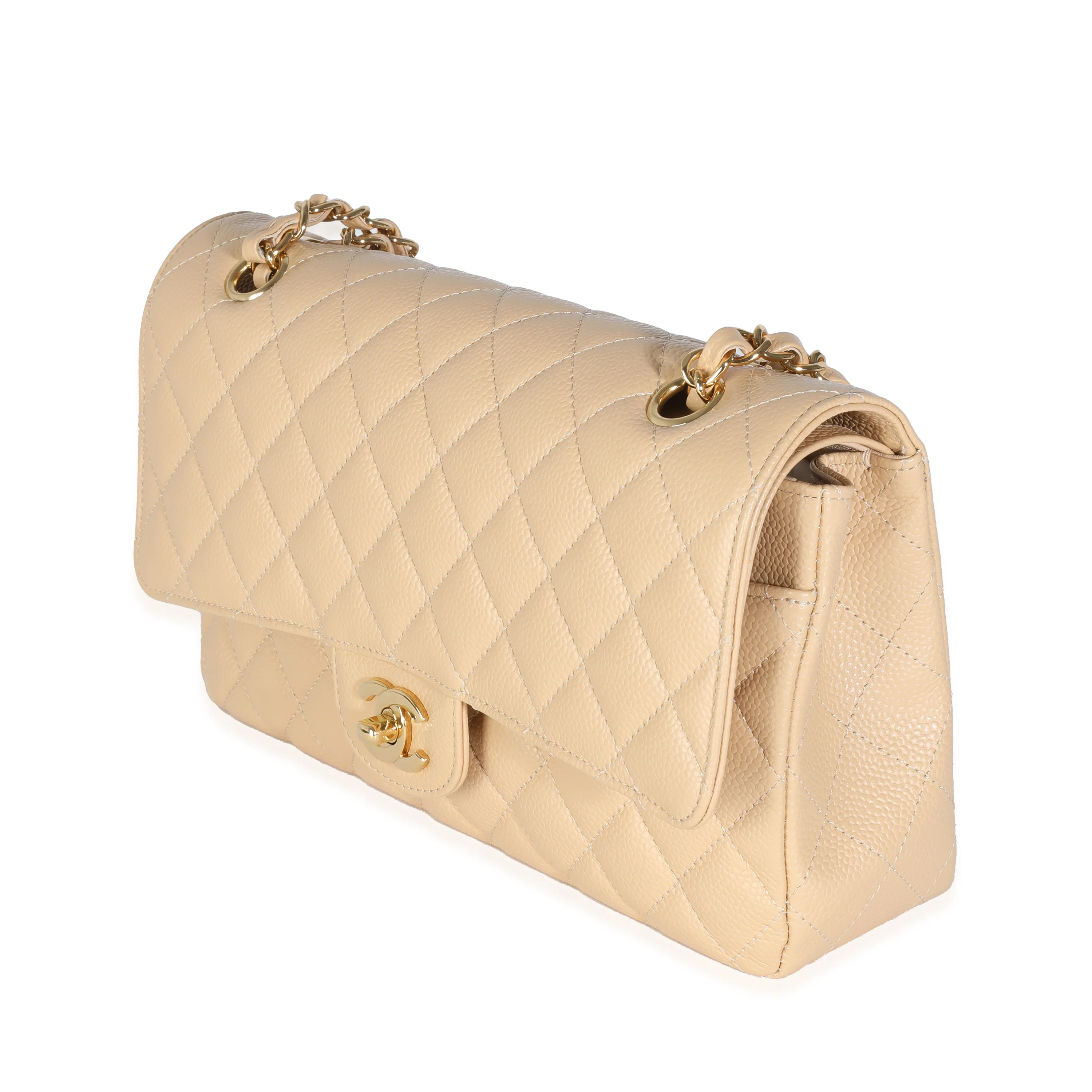 Beige Quilted Caviar Medium Classic Double Flap Handbag - Image 2