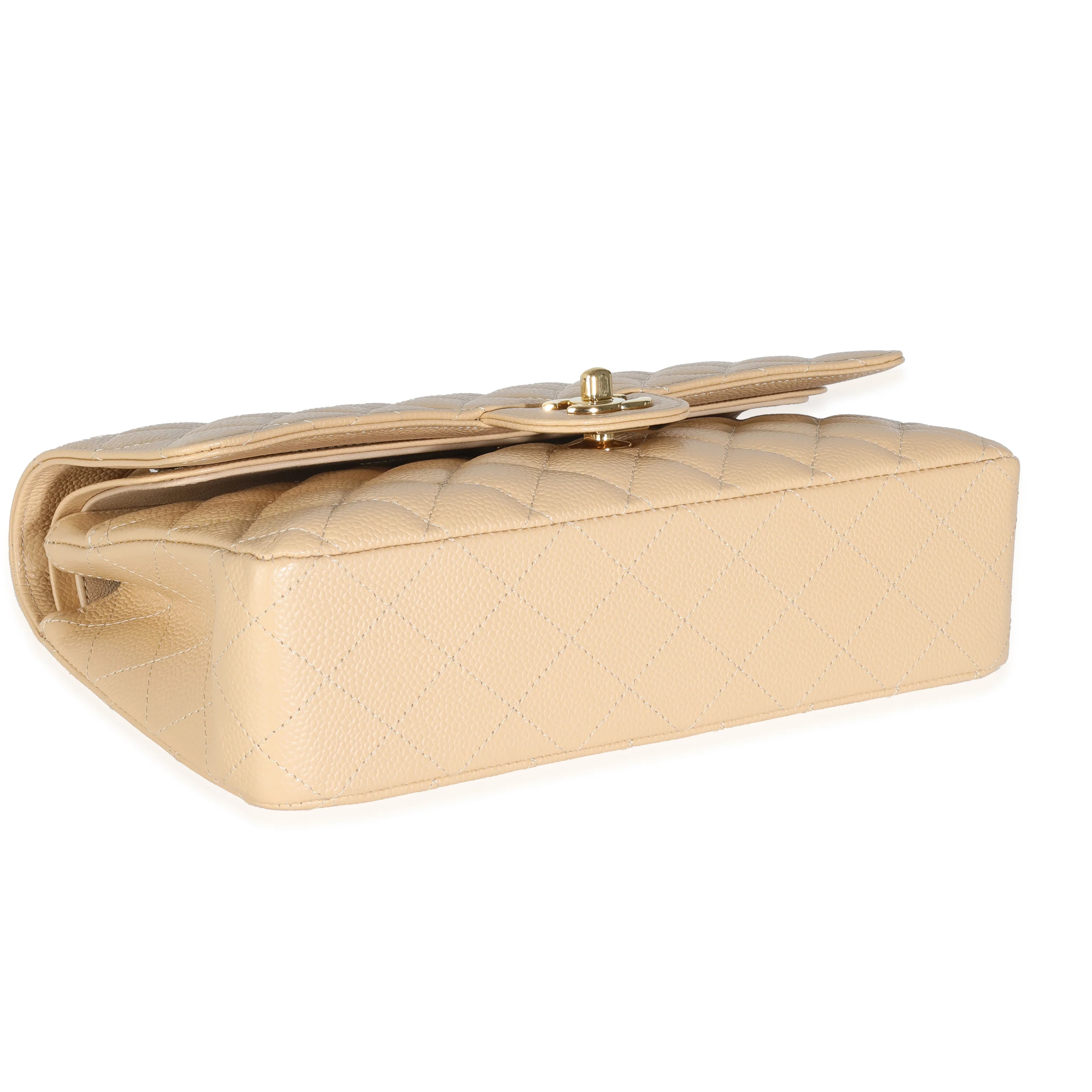 Beige Quilted Caviar Medium Classic Double Flap Handbag - Image 6