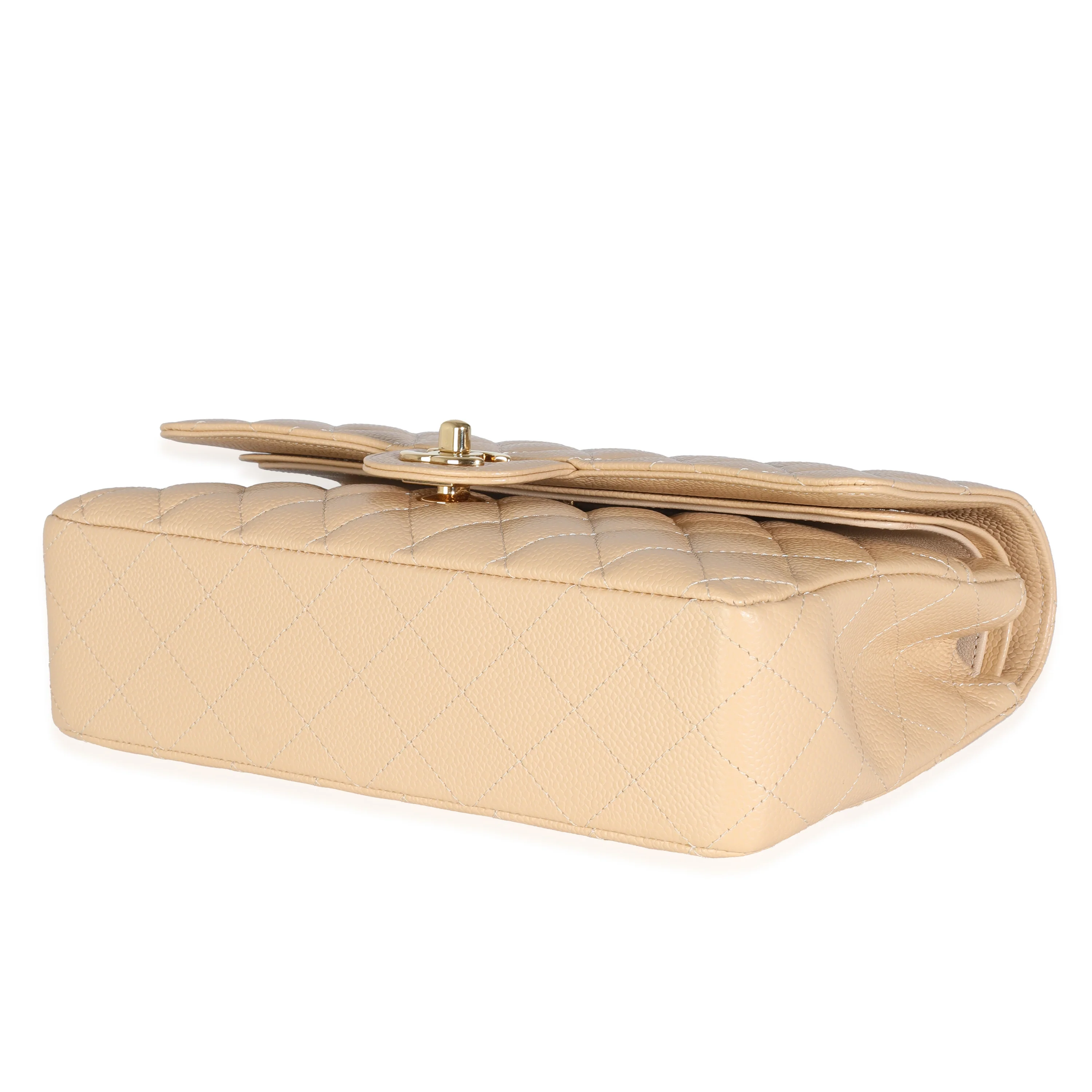 Beige Quilted Caviar Medium Classic Double Flap Handbag - Image 7