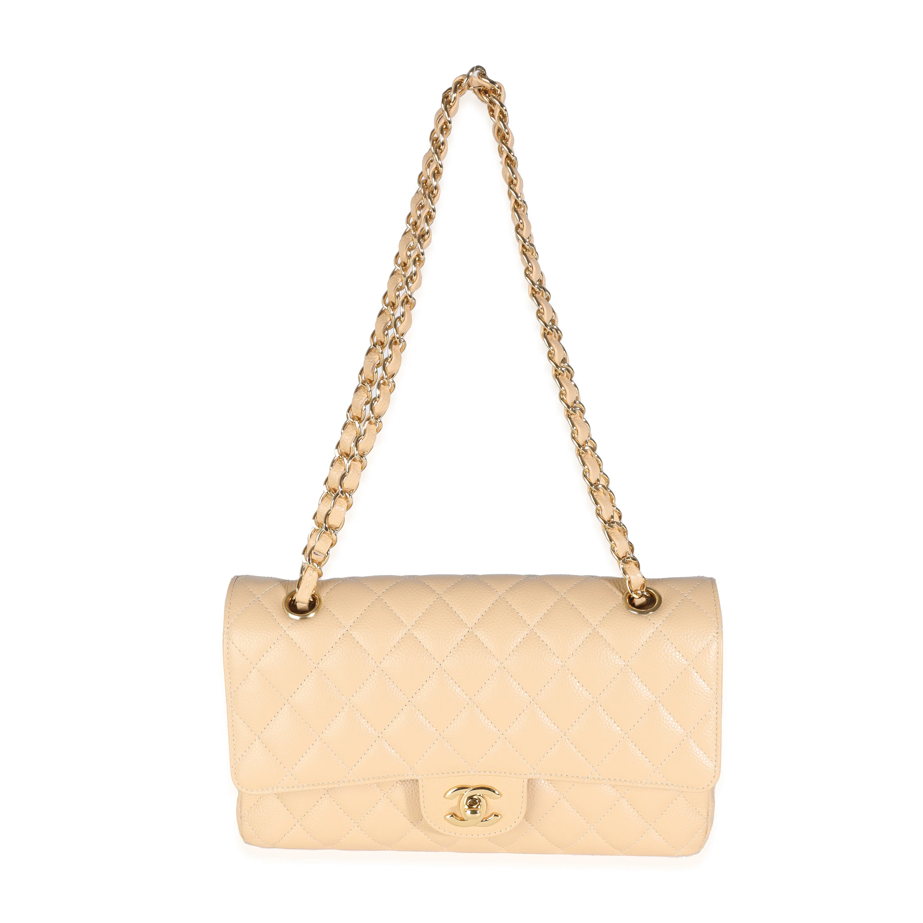 Beige Quilted Caviar Medium Classic Double Flap Handbag - Image 8
