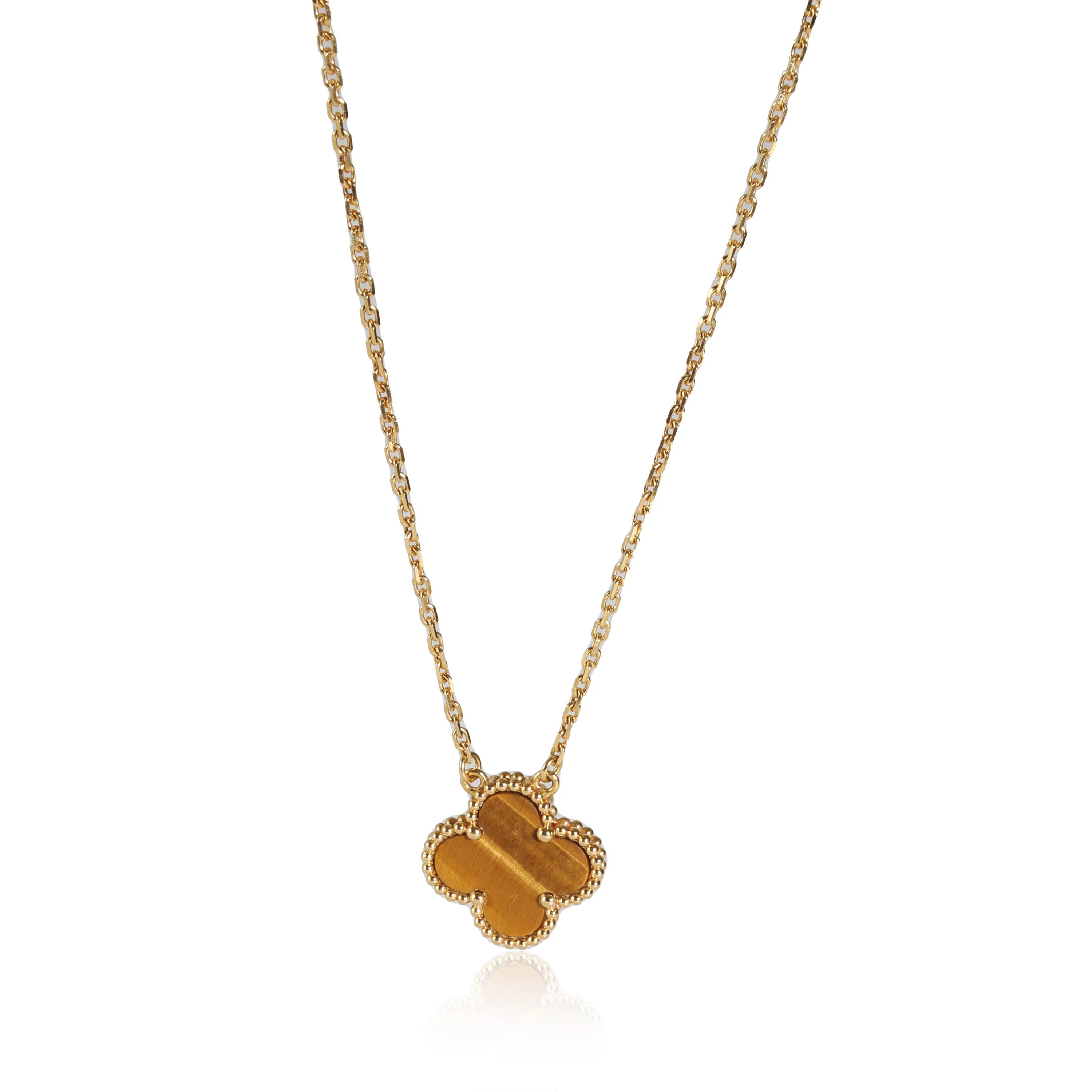 Alhambra Tigers Eye Pendant Necklace in 18K Yellow Gold