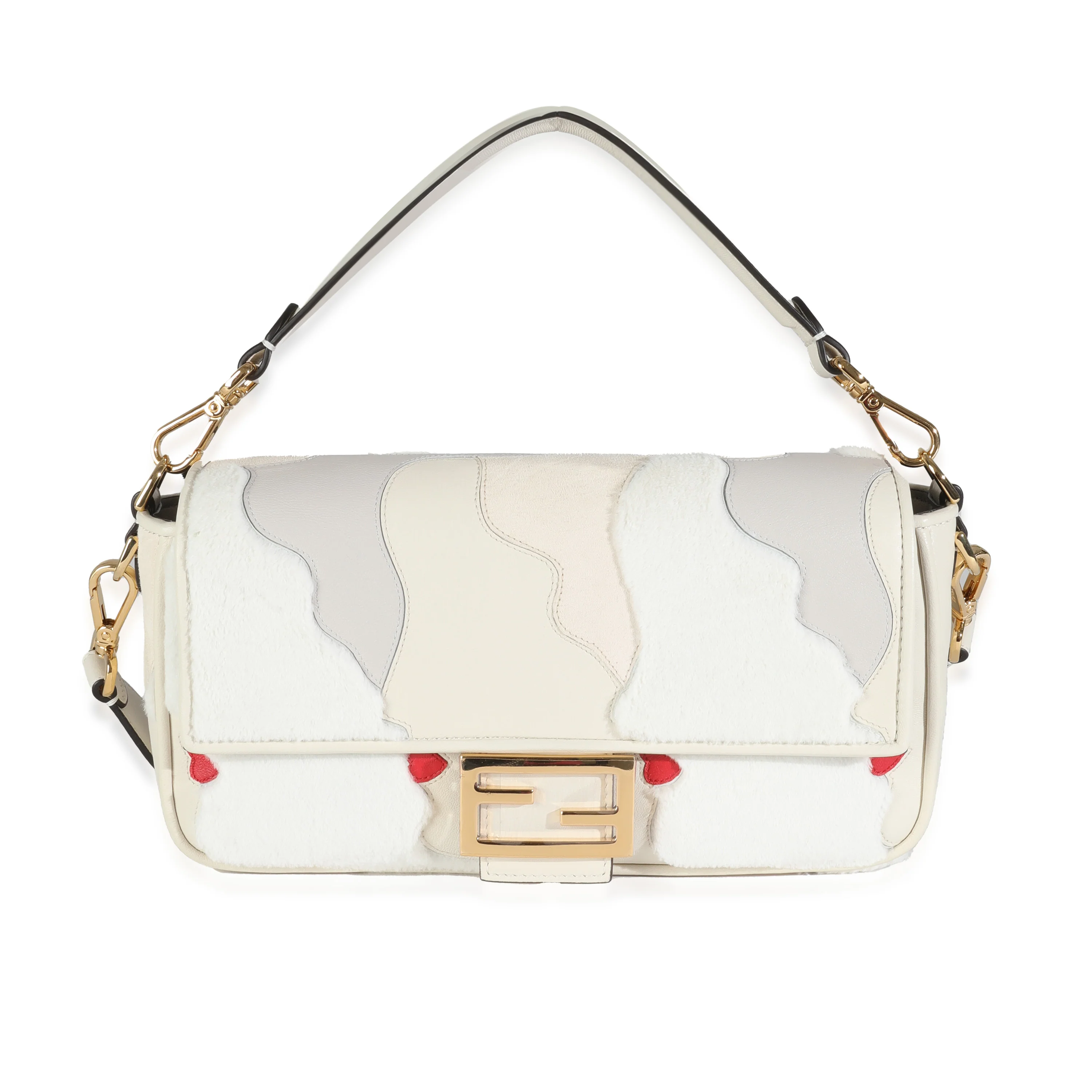 Multicolor Bianco Carta Mink Fur Nappa Faces Baguette