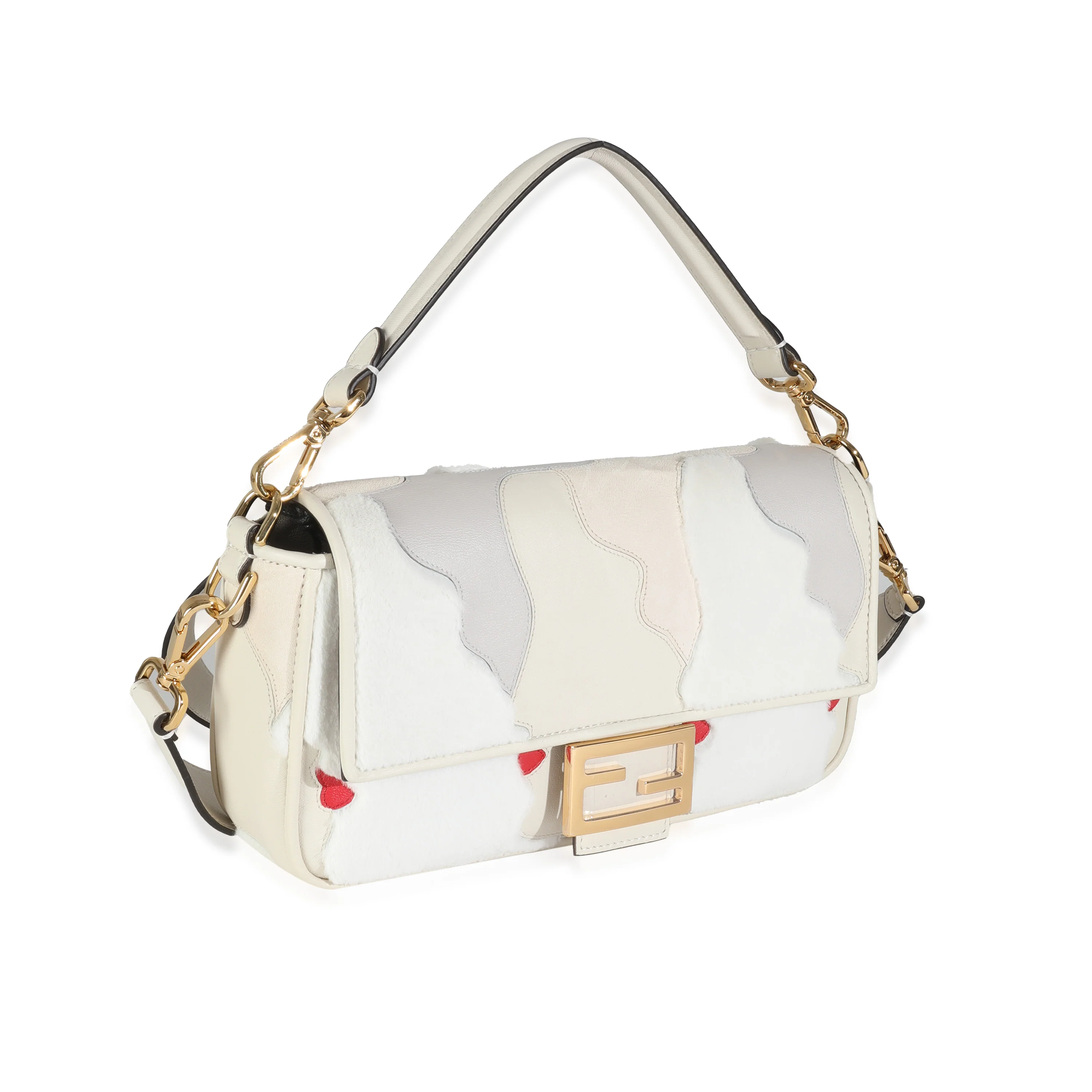 Multicolor Bianco Carta Mink Fur Nappa Faces Baguette - Image 3