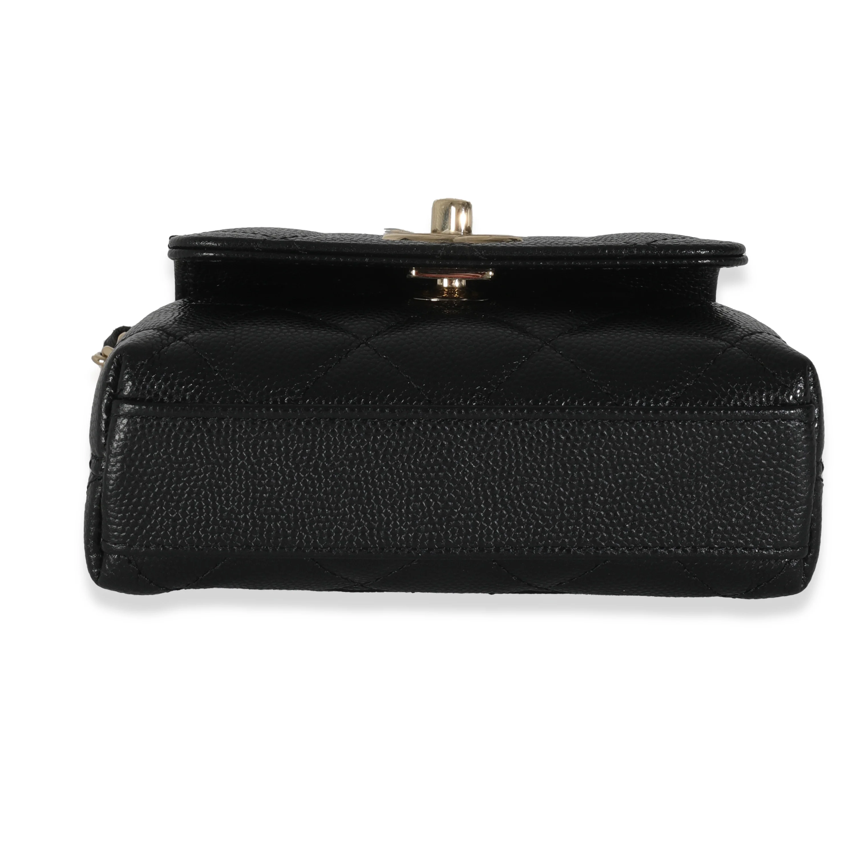24K Black Quilted Caviar Coco Top Handle Clutch With Chain Handbag - Image 5