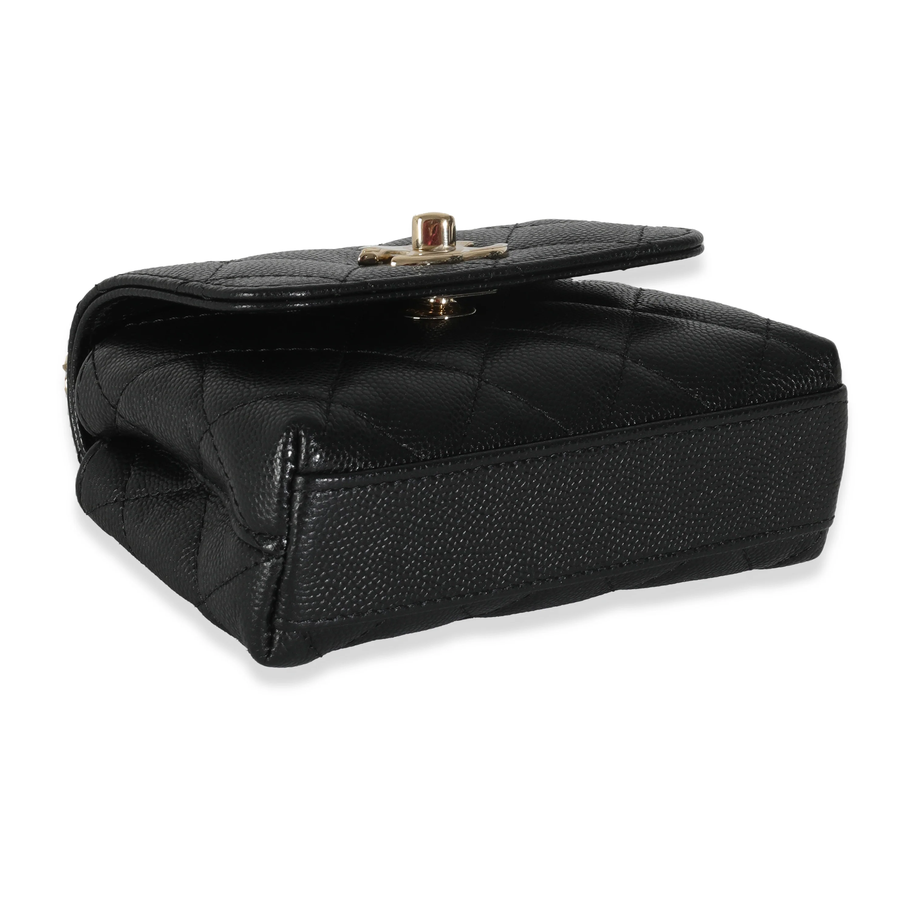 24K Black Quilted Caviar Coco Top Handle Clutch With Chain Handbag - Image 6