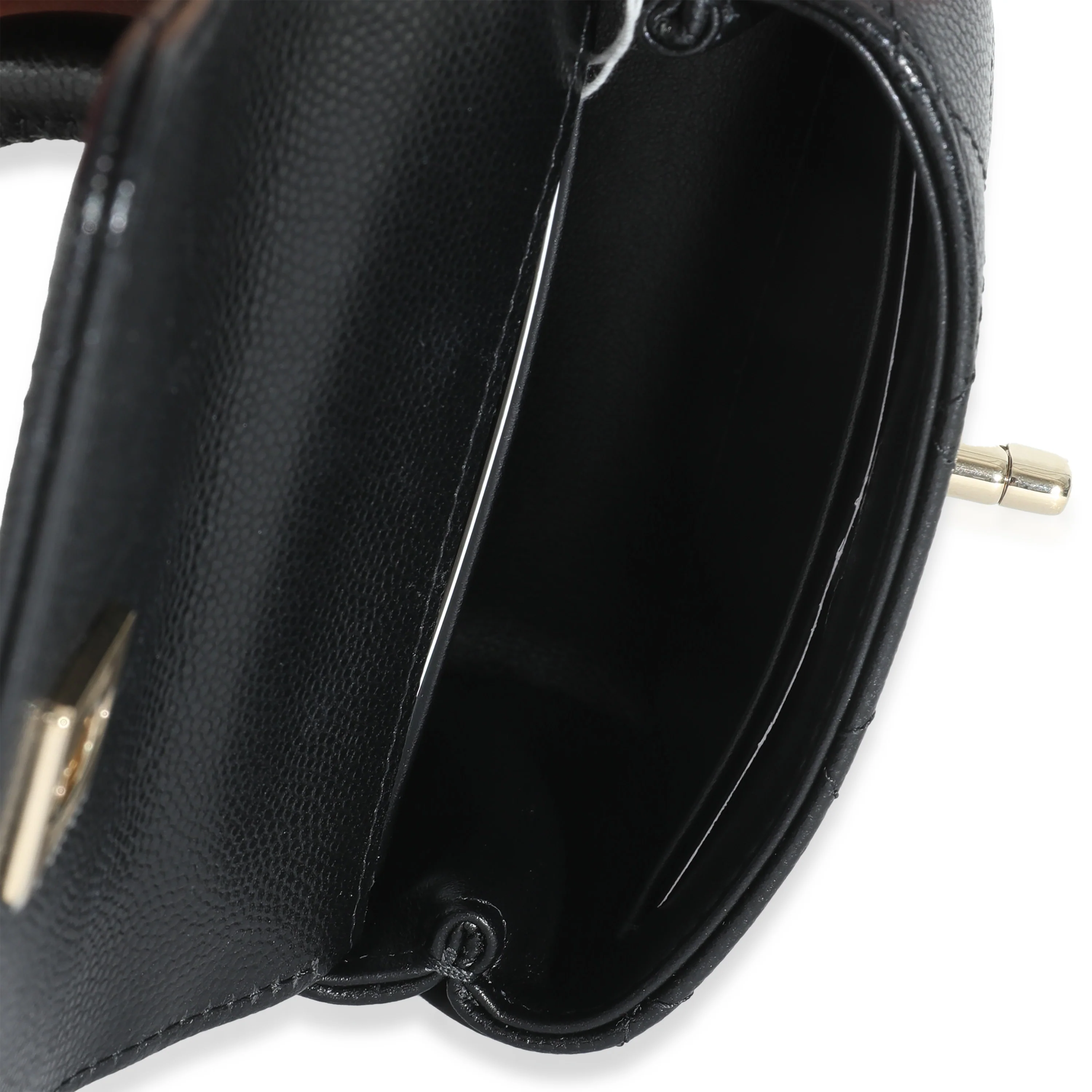 24K Black Quilted Caviar Coco Top Handle Clutch With Chain Handbag - Image 8