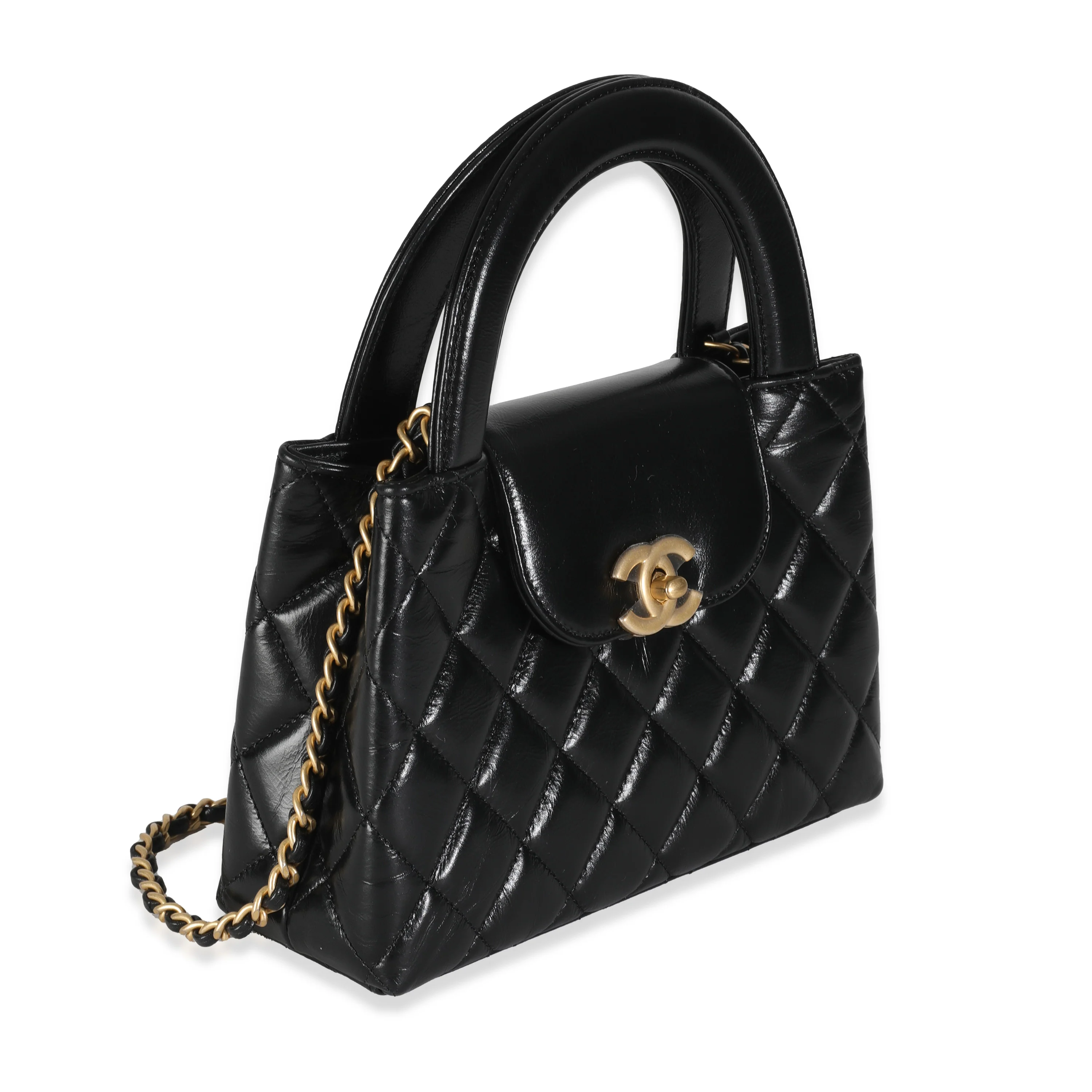 Black Shiny Aged Calfskin Quilted Nano Kelly Shopper - Image 3