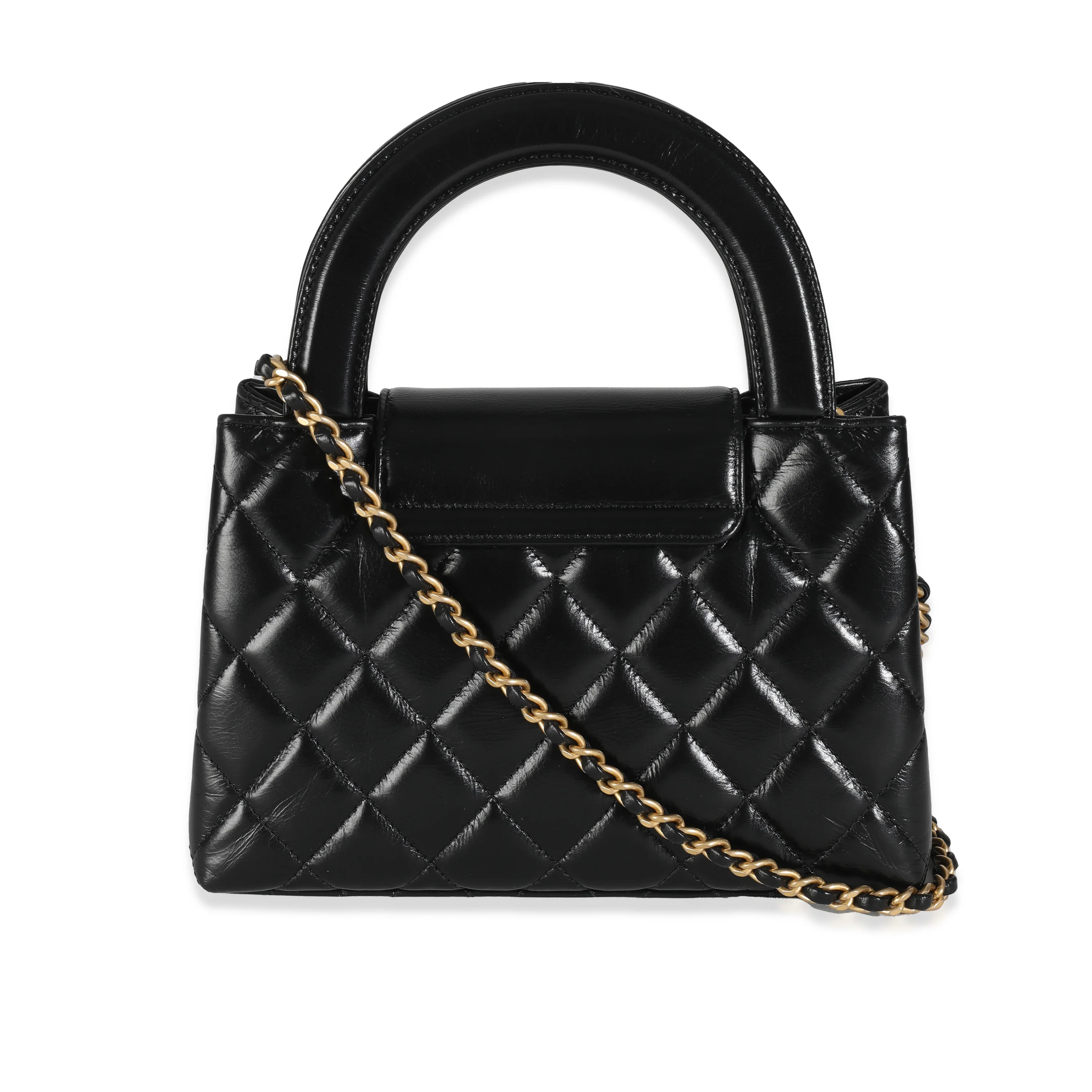 Black Shiny Aged Calfskin Quilted Nano Kelly Shopper - Image 4