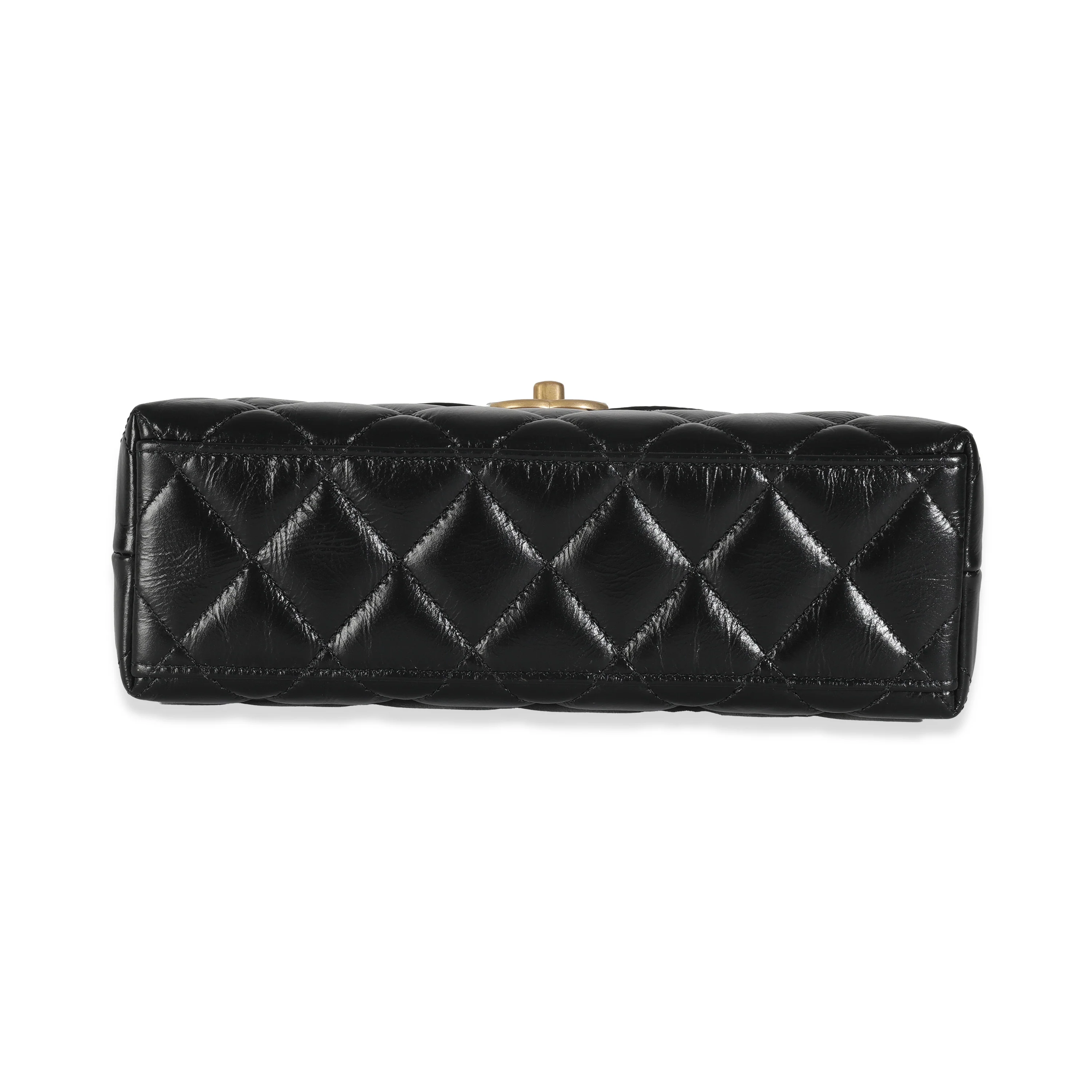Black Shiny Aged Calfskin Quilted Nano Kelly Shopper - Image 5
