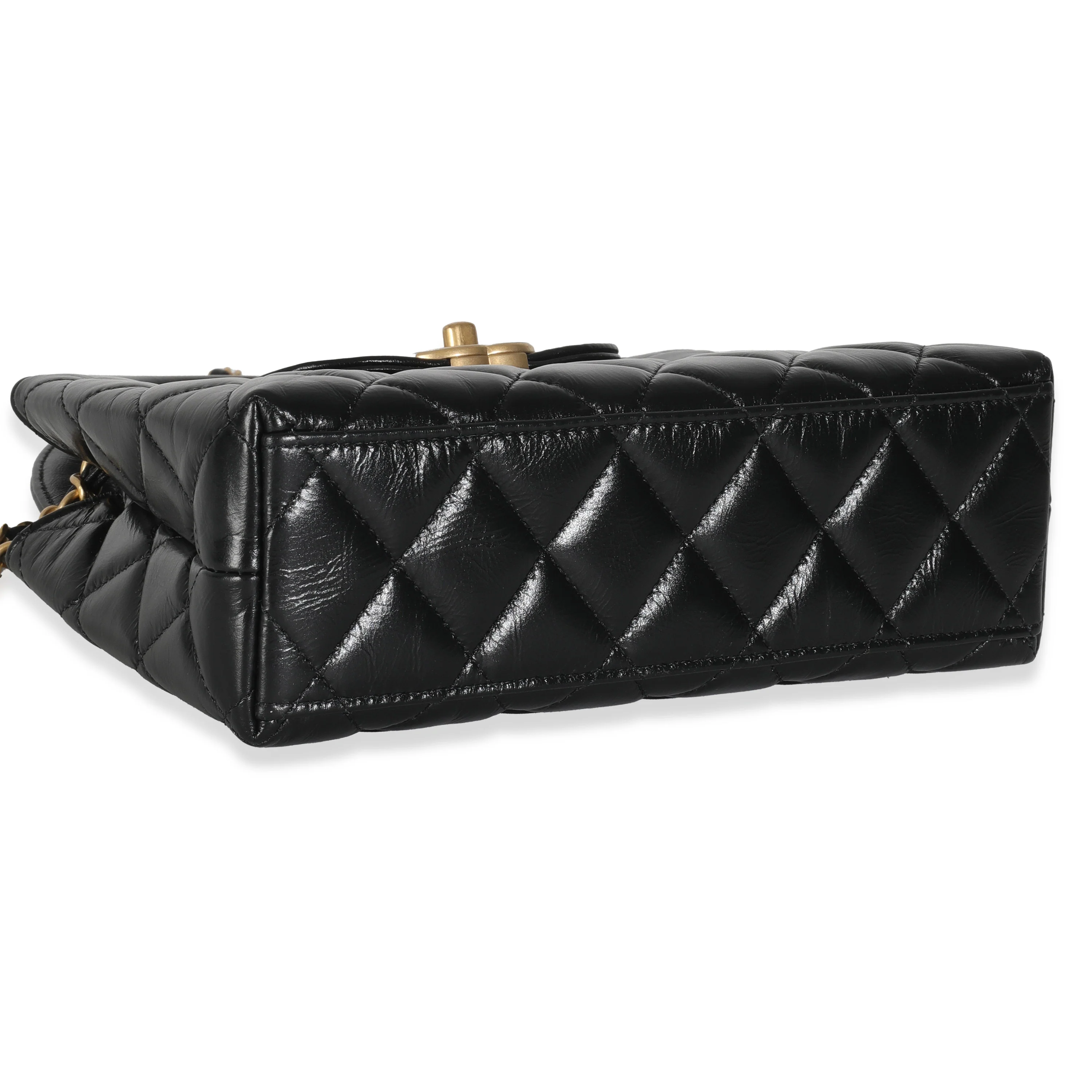 Black Shiny Aged Calfskin Quilted Nano Kelly Shopper - Image 6